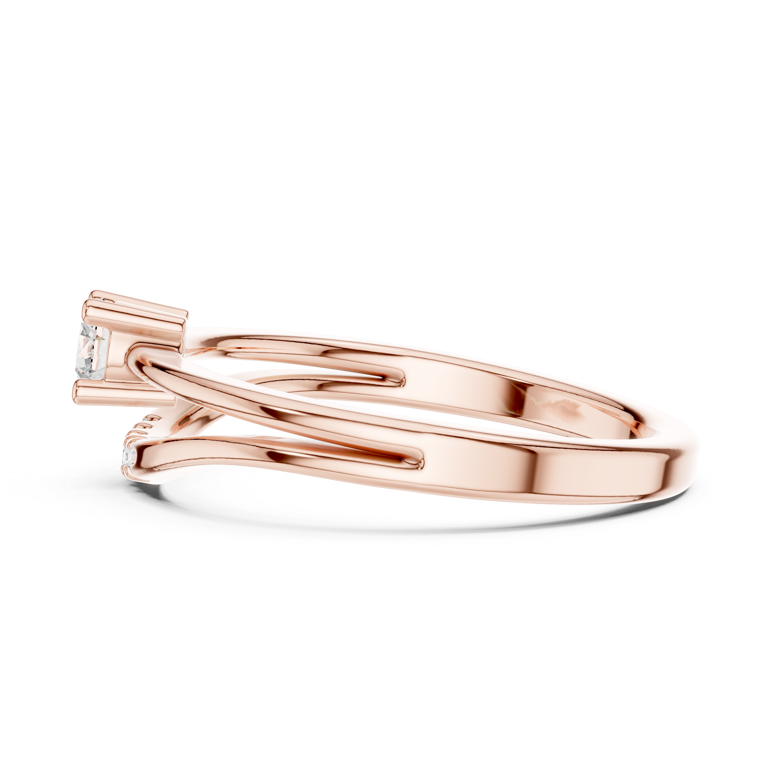 Elegant Rose Gold Split Shank Solitaire Diamond Ring with Accent Stones
