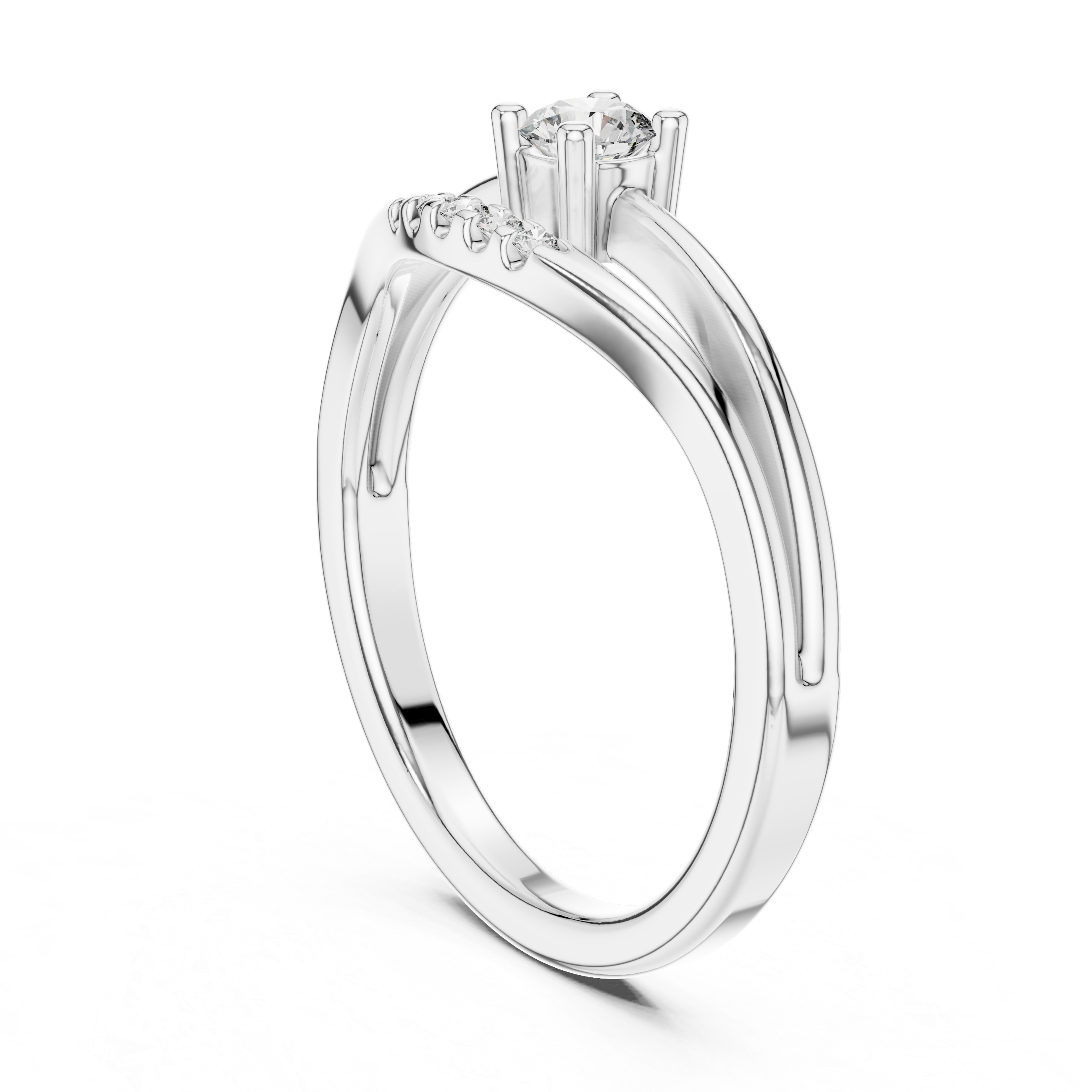 Elegant Rose Gold Split Shank Solitaire Diamond Ring with Accent Stones