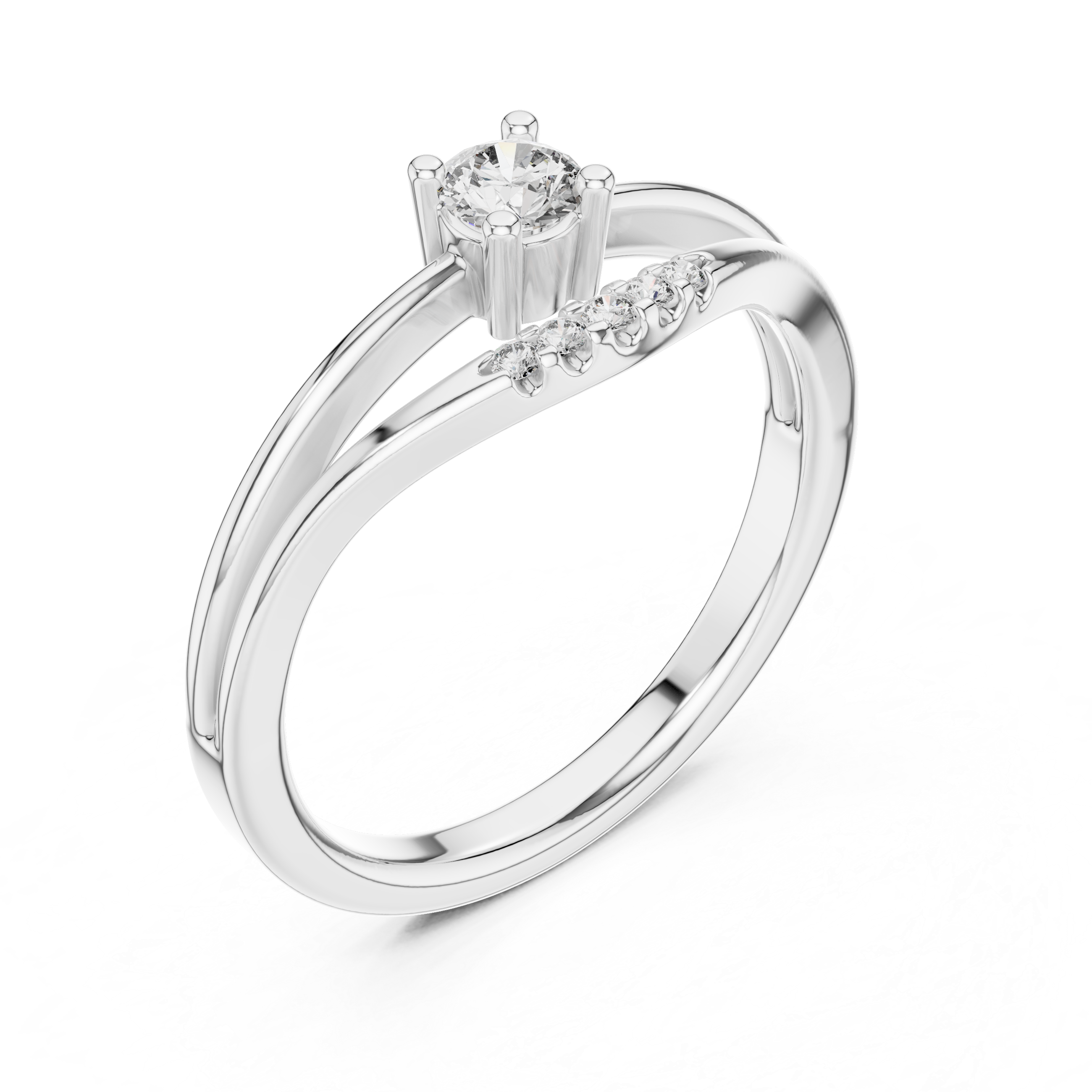 Elegant Rose Gold Split Shank Solitaire Diamond Ring with Accent Stones