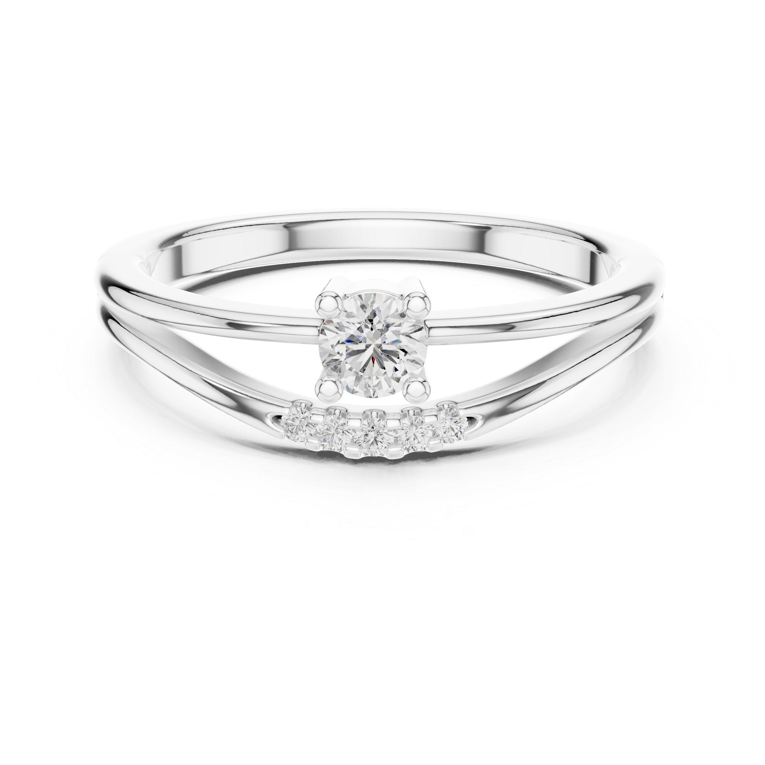 Elegant Rose Gold Split Shank Solitaire Diamond Ring with Accent Stones