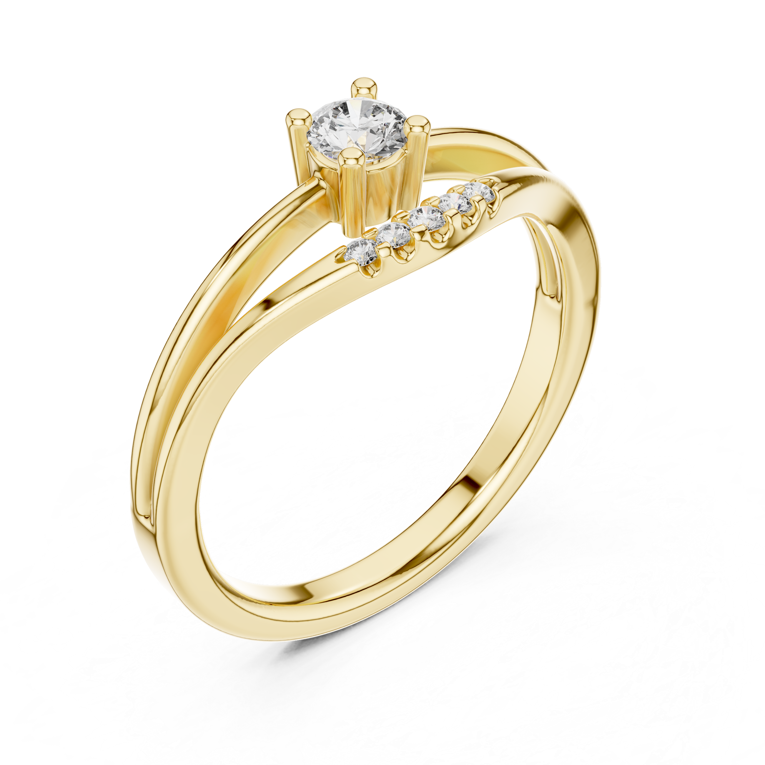 Elegant Rose Gold Split Shank Solitaire Diamond Ring with Accent Stones