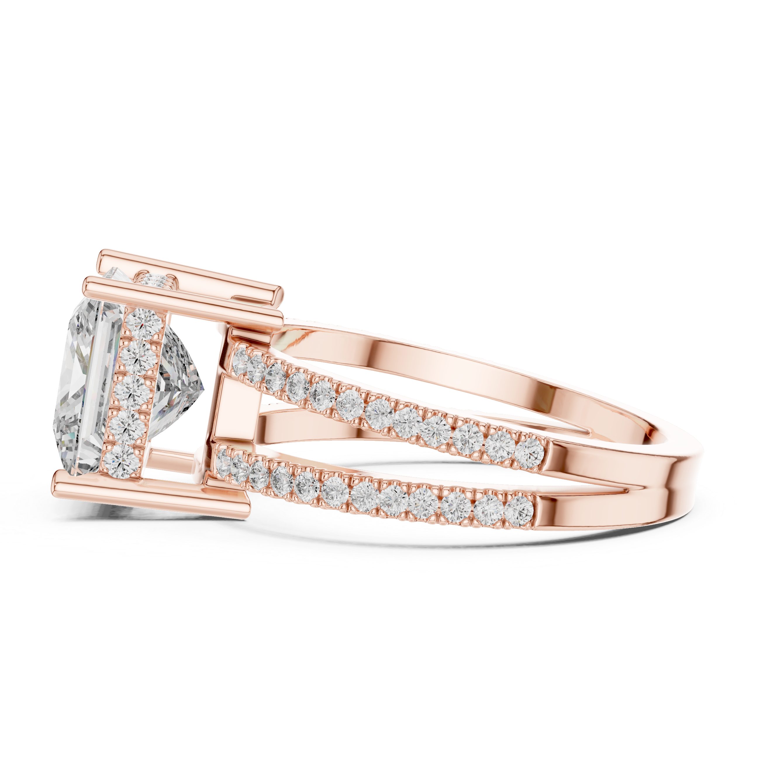 Elegant Gold Engagement Ring with Princess-Cut Diamond and Pavé Band