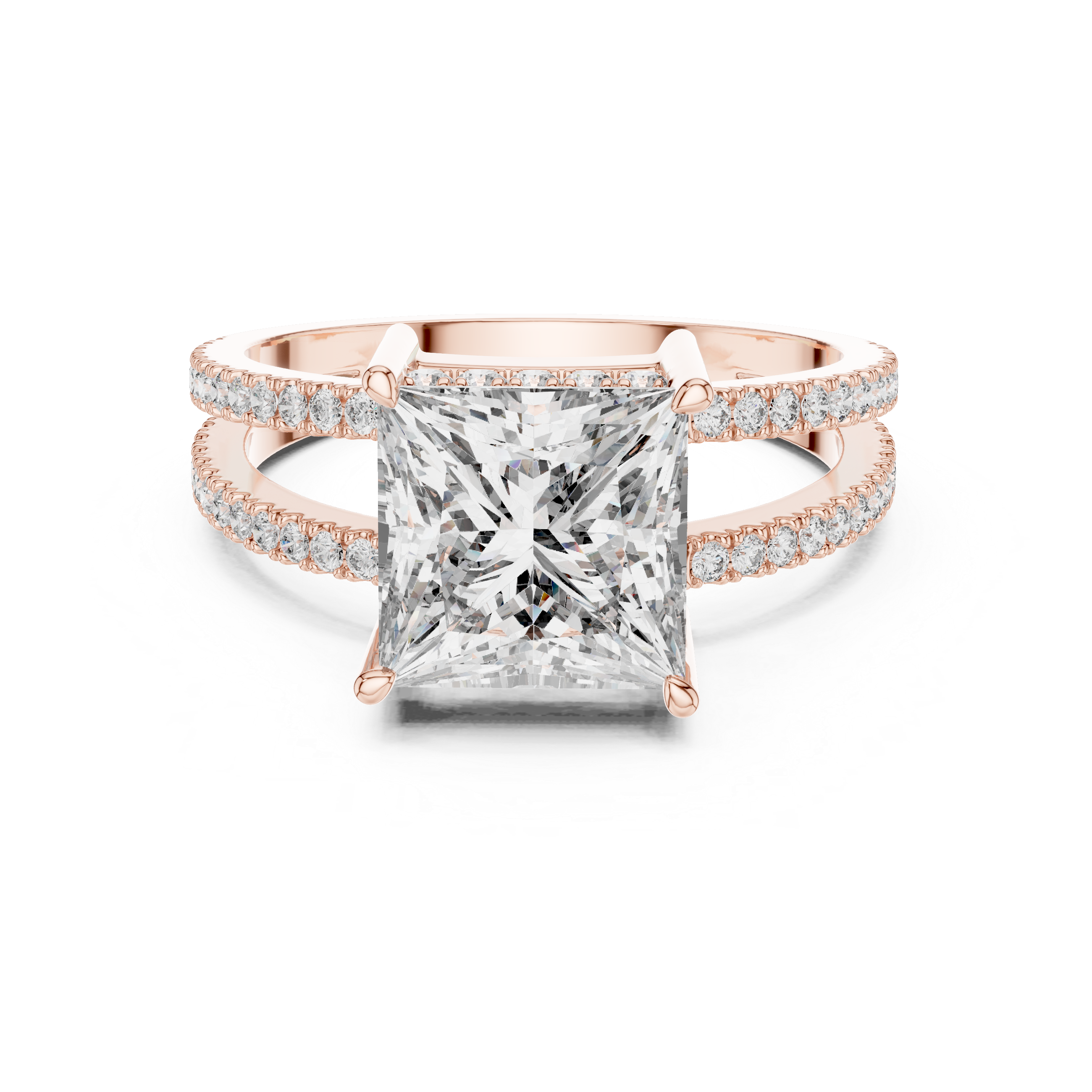 Elegant Gold Engagement Ring with Princess-Cut Diamond and Pavé Band