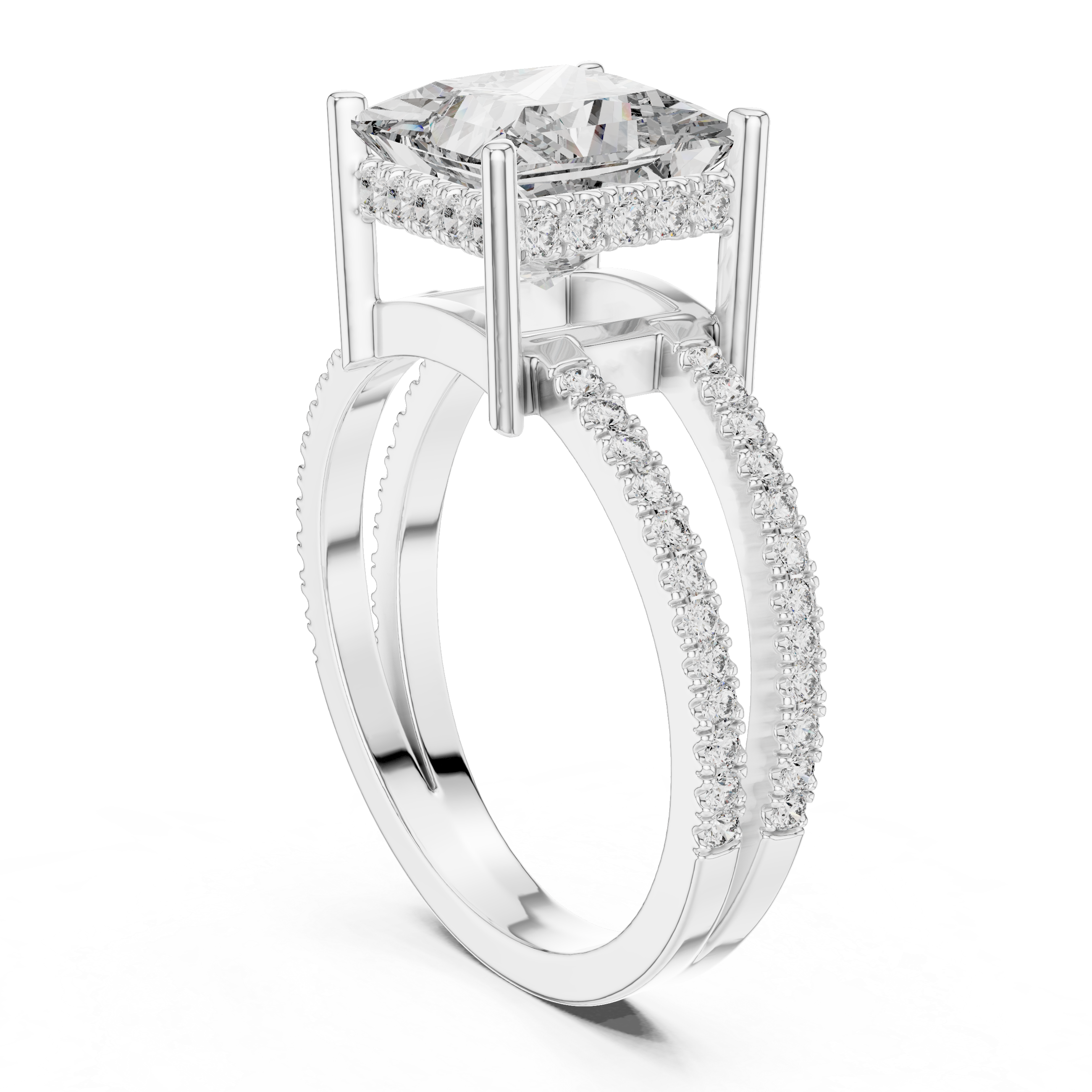 Elegant Gold Engagement Ring with Princess-Cut Diamond and Pavé Band