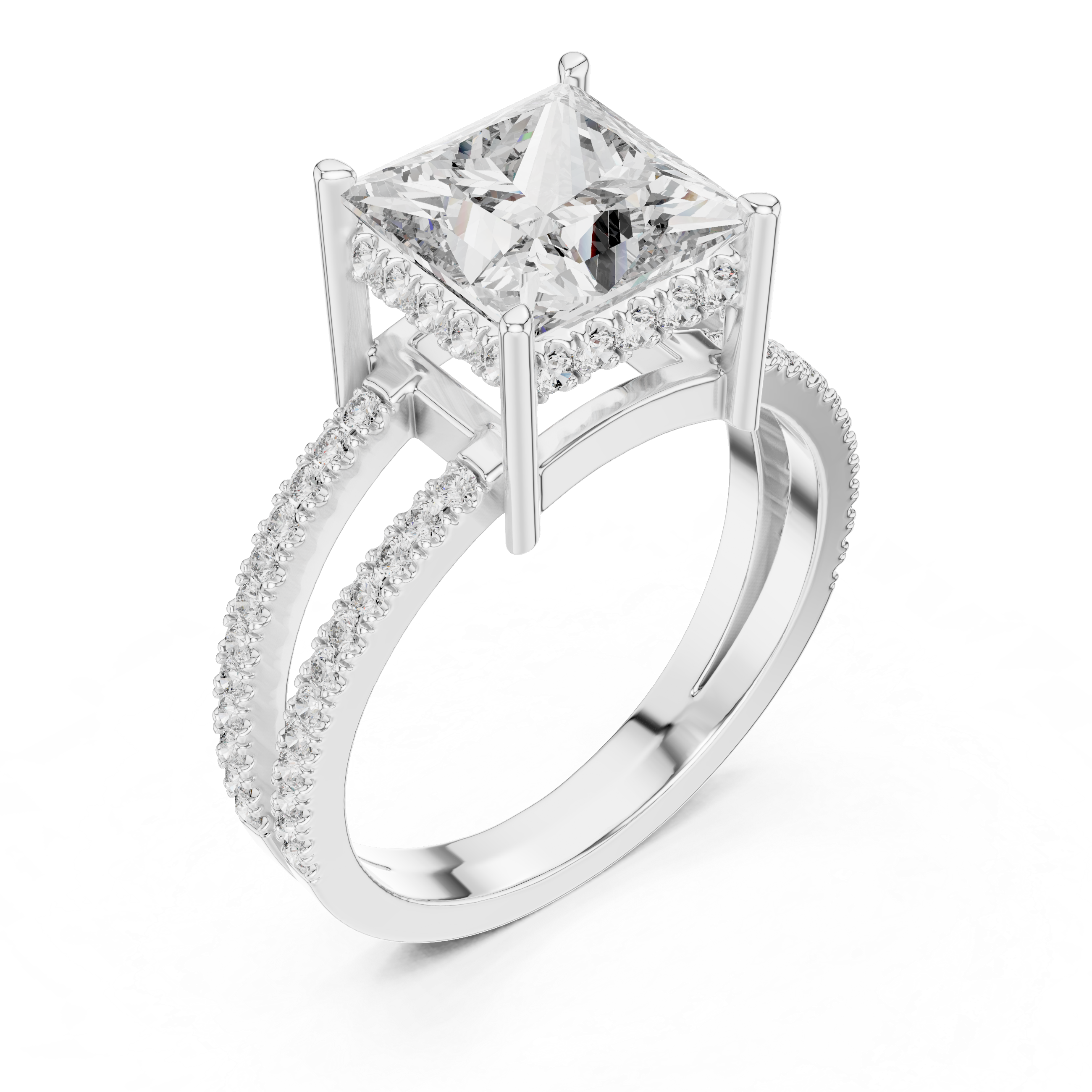 Elegant Gold Engagement Ring with Princess-Cut Diamond and Pavé Band