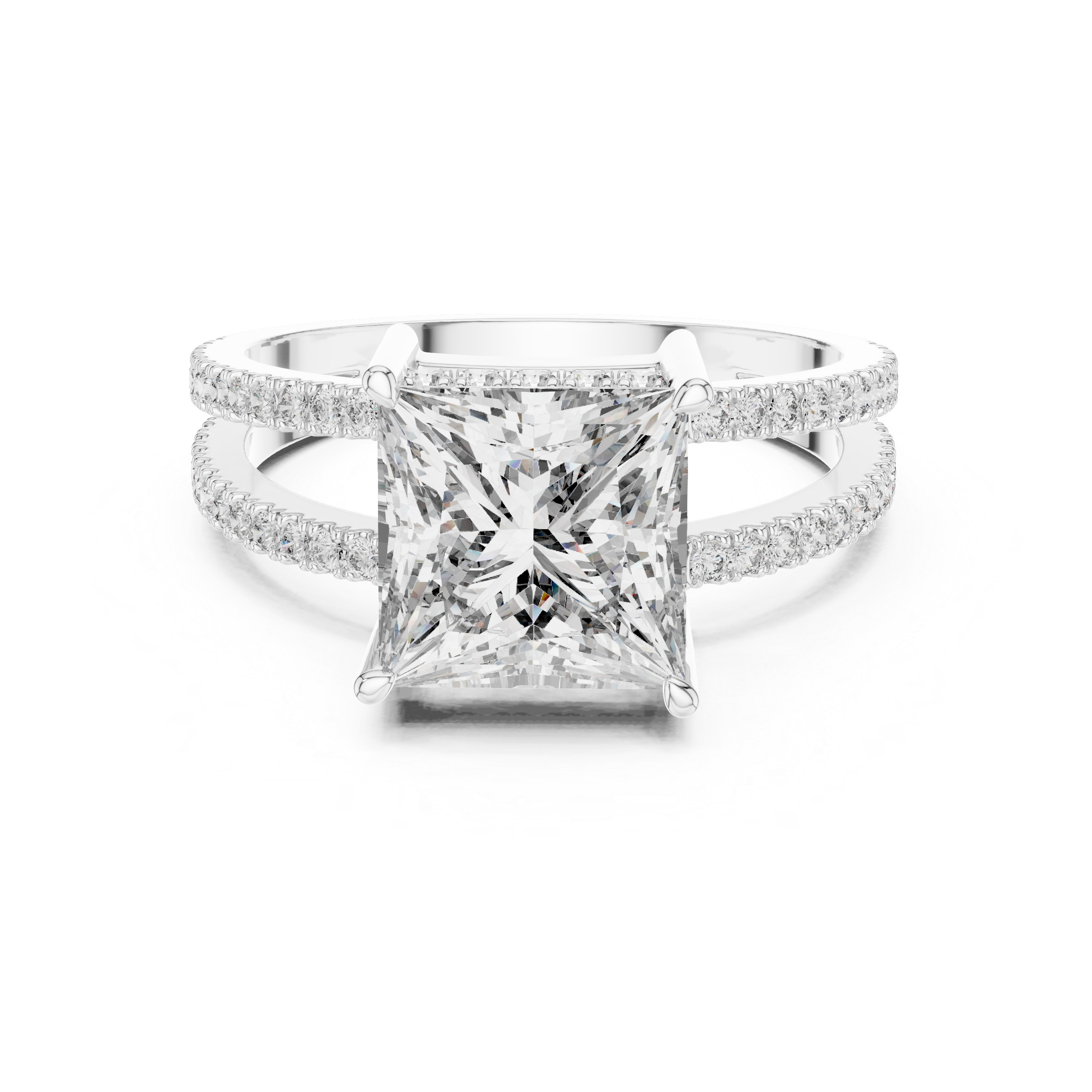 Elegant Gold Engagement Ring with Princess-Cut Diamond and Pavé Band