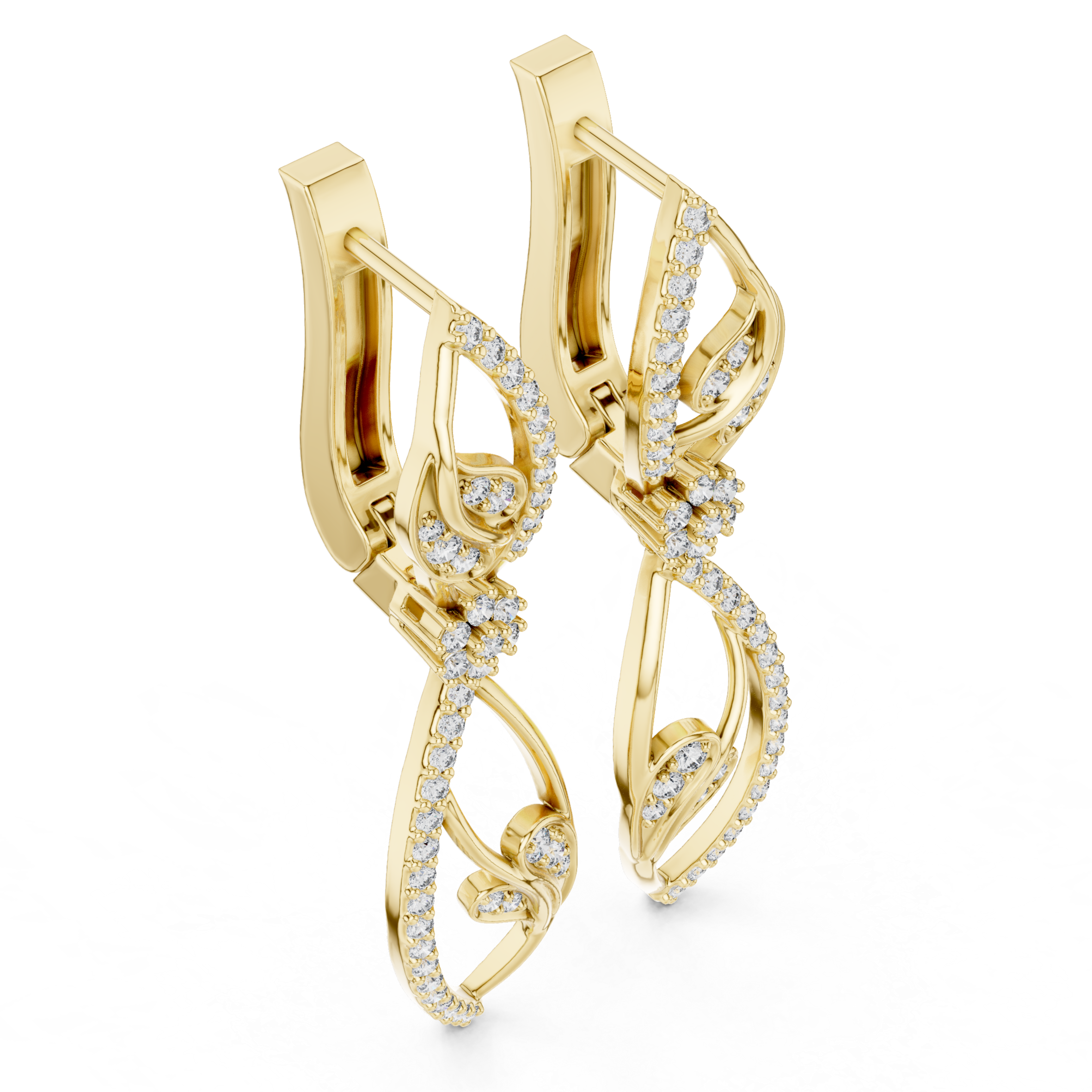 Elegant Rose Gold Diamond Leaf Drop Earrings
