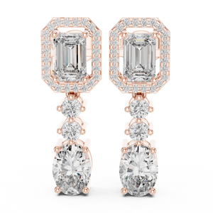 Radiant Elegance Rose Gold Emerald & Oval Diamond Drop Earrings