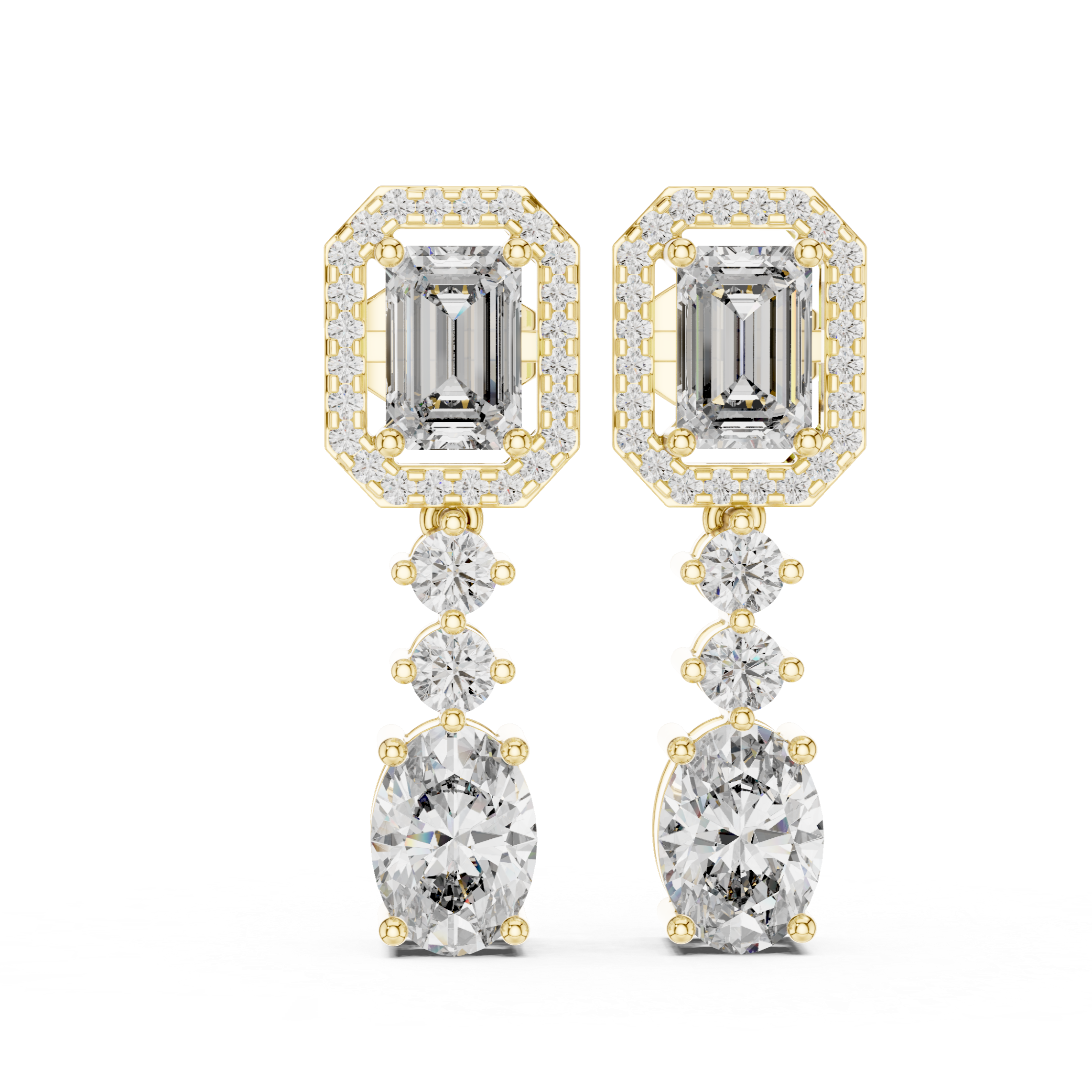 Radiant Elegance Rose Gold Emerald & Oval Diamond Drop Earrings