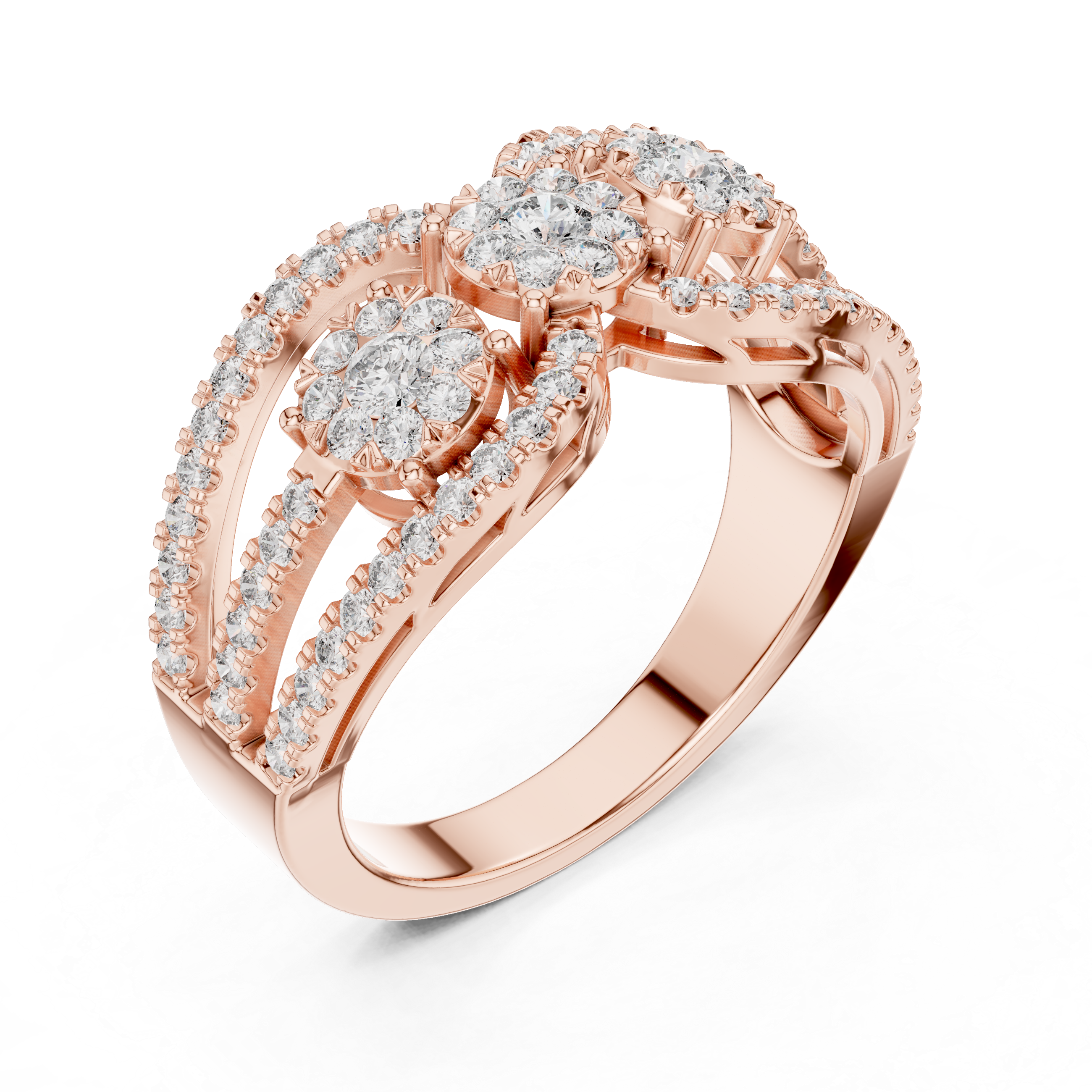 Radiant Triple Diamond Halo Ring
