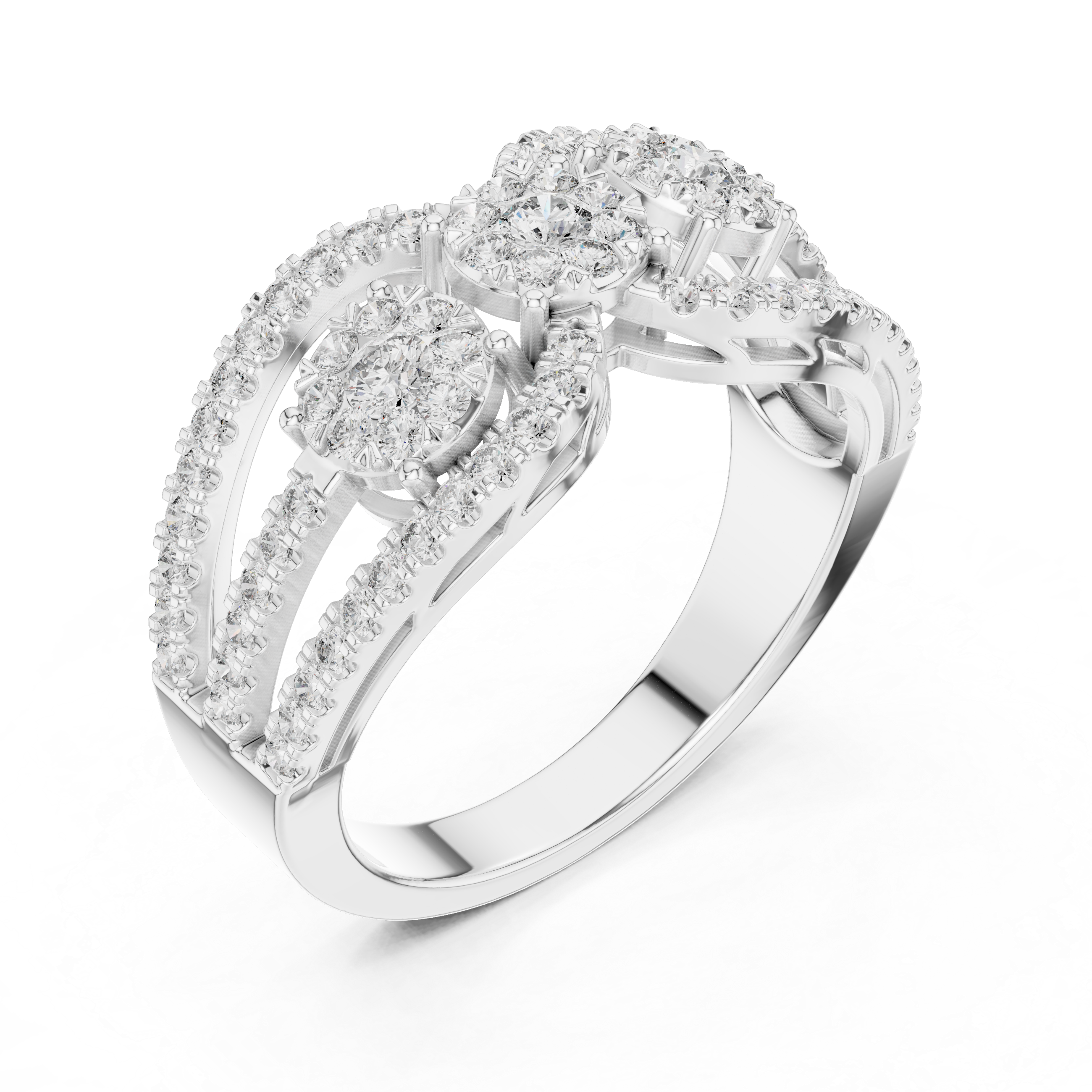 Radiant Triple Diamond Halo Ring