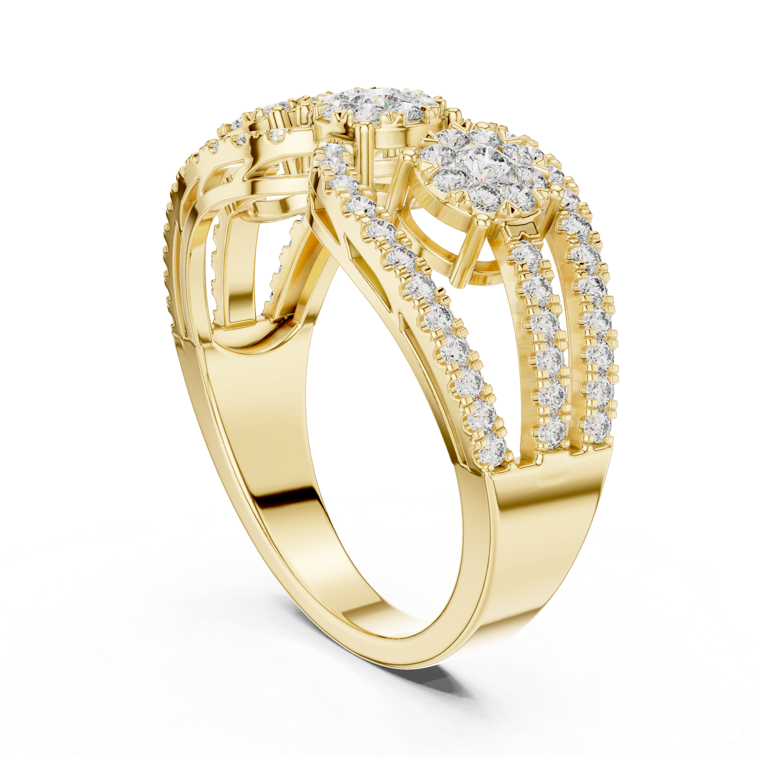 Radiant Triple Diamond Halo Ring