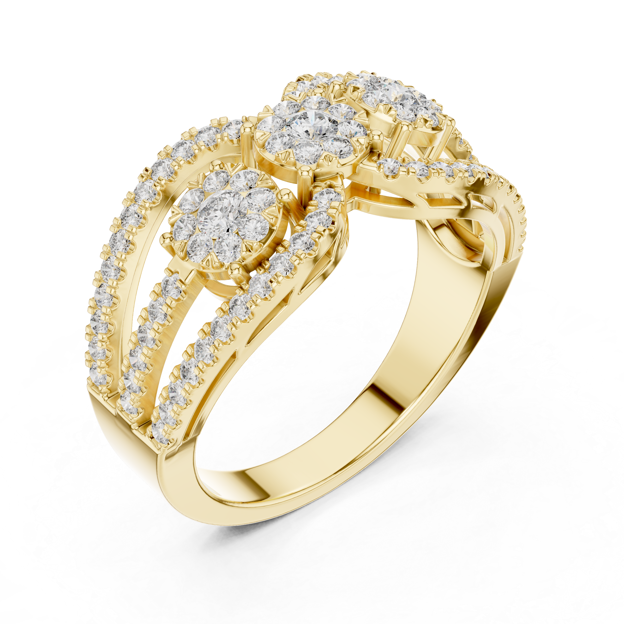 Radiant Triple Diamond Halo Ring