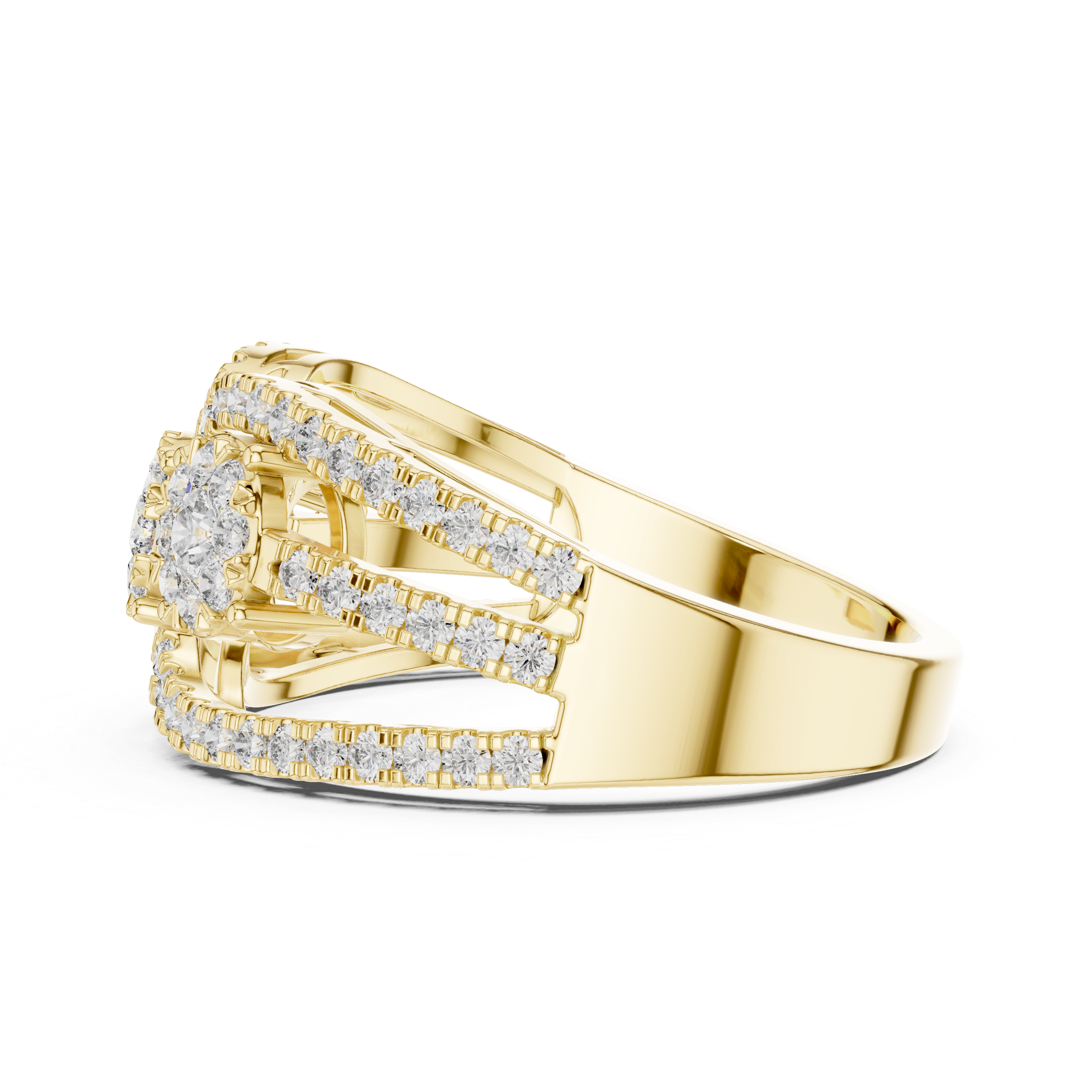 Radiant Triple Diamond Halo Ring