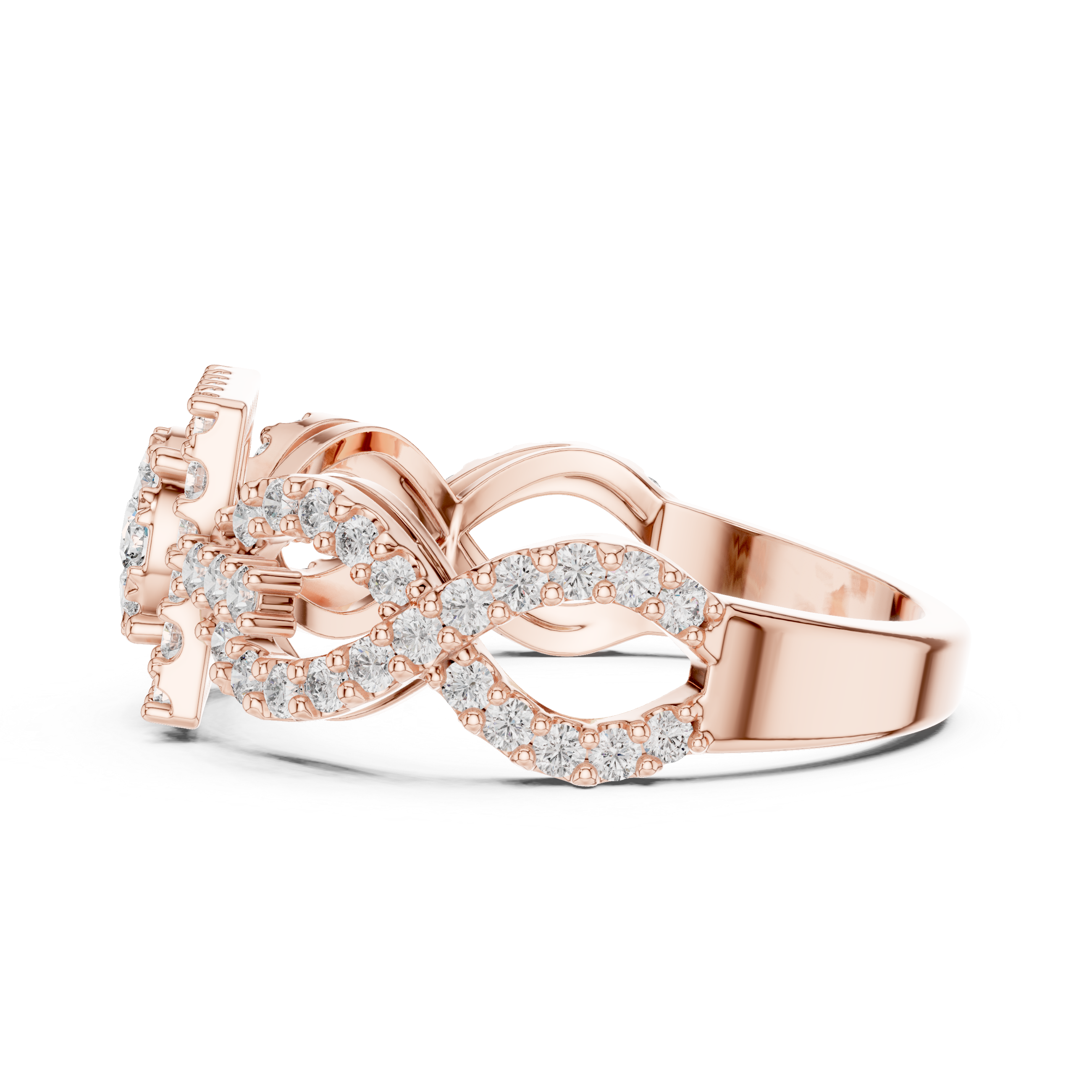 Diamond Cluster Ring with Intricate Twisted Band
