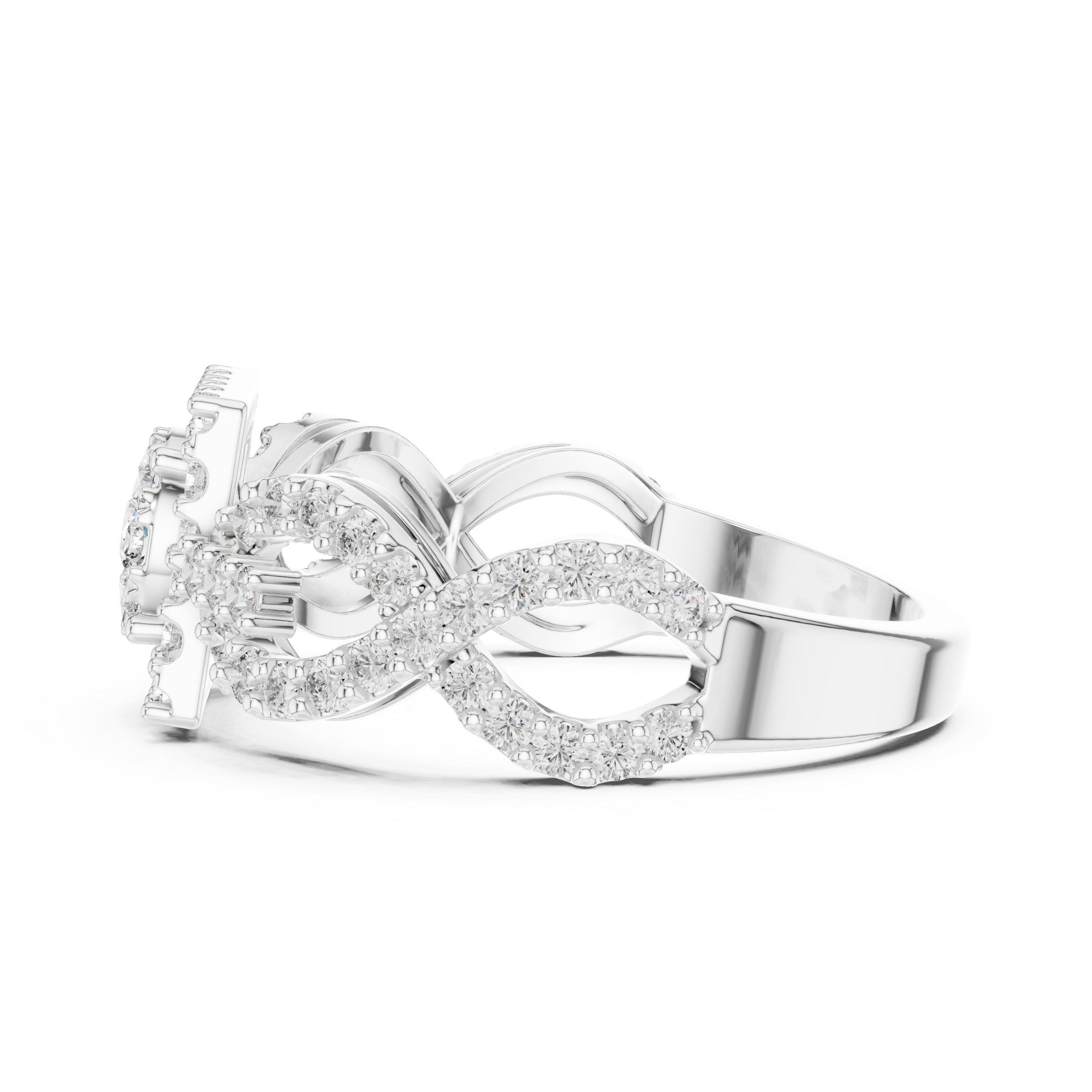 Diamond Cluster Ring with Intricate Twisted Band