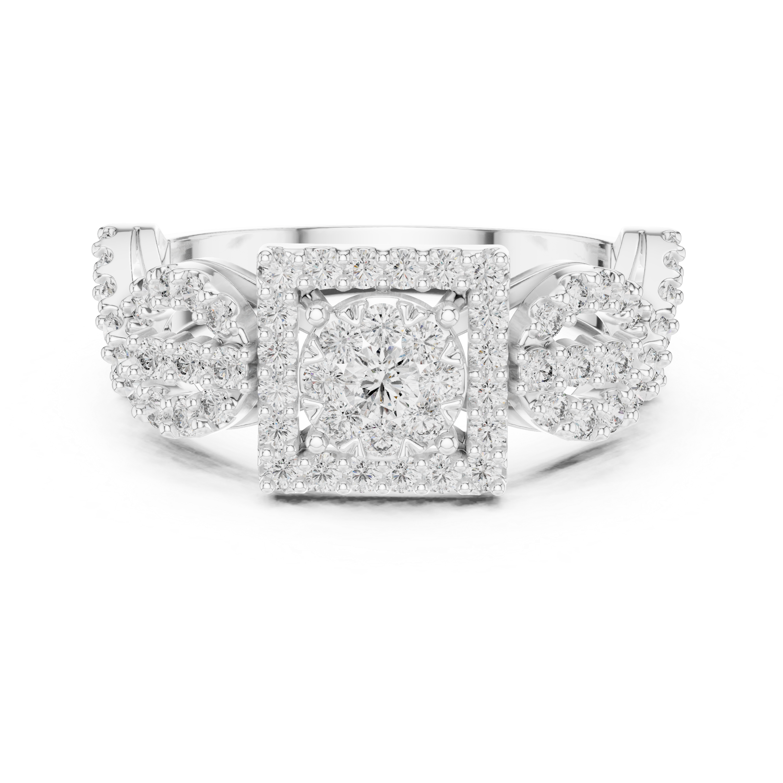 Diamond Cluster Ring with Intricate Twisted Band
