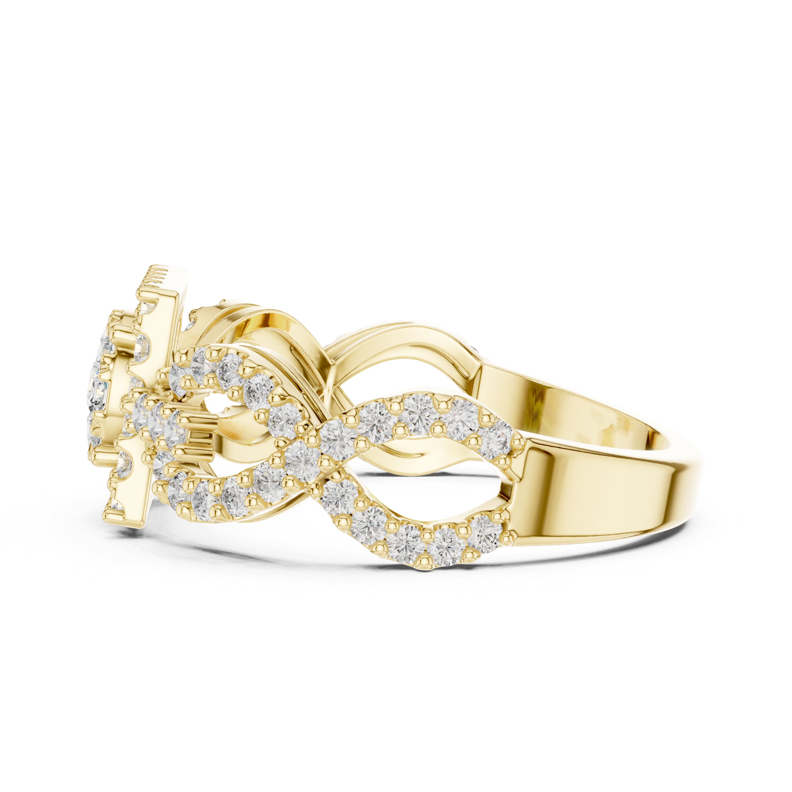 Diamond Cluster Ring with Intricate Twisted Band