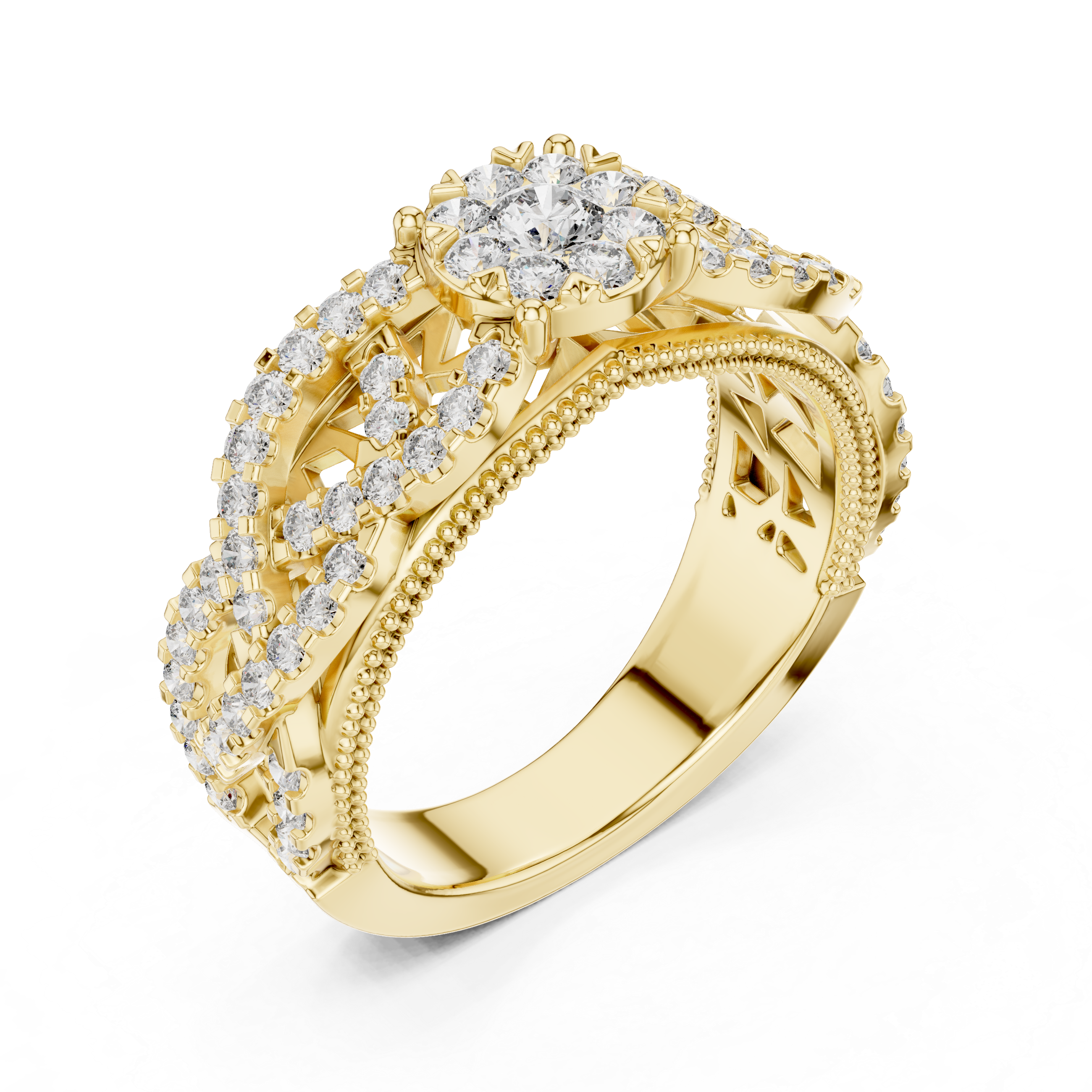 Encrusted with sparkling diamonds and intricate detailing.