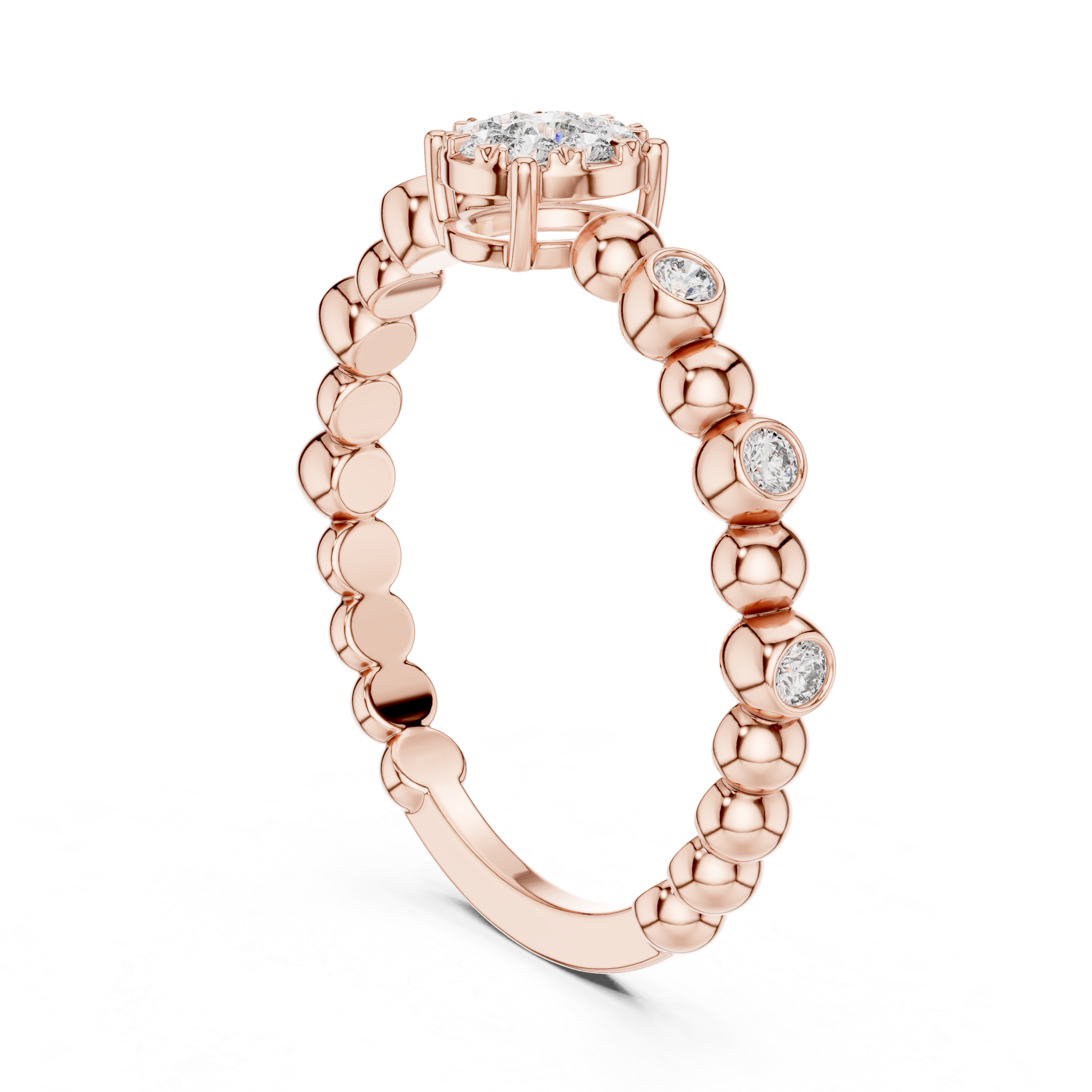 Radiant Rose Gold Diamond Cluster Beaded Ring
