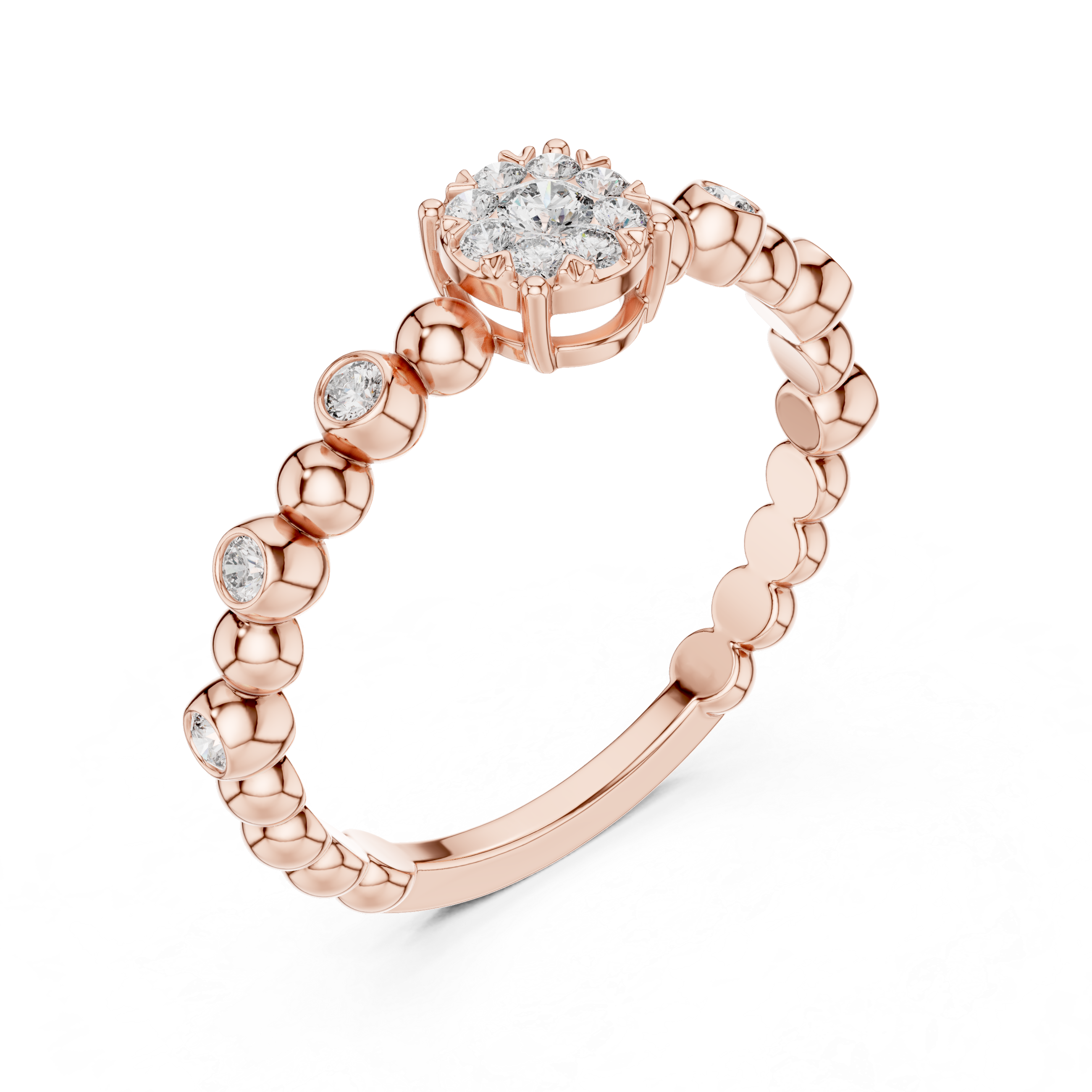 Radiant Rose Gold Diamond Cluster Beaded Ring