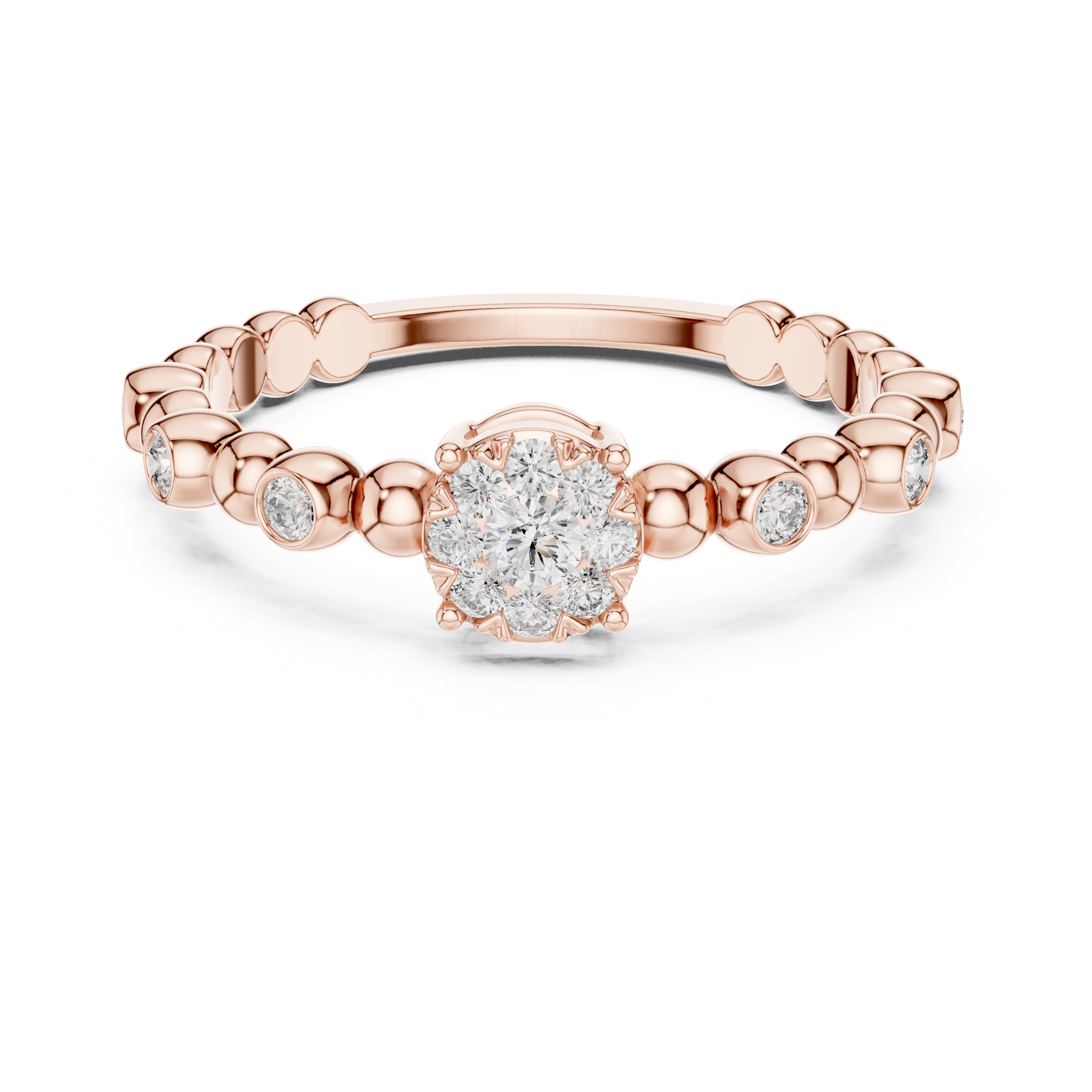 Radiant Rose Gold Diamond Cluster Beaded Ring