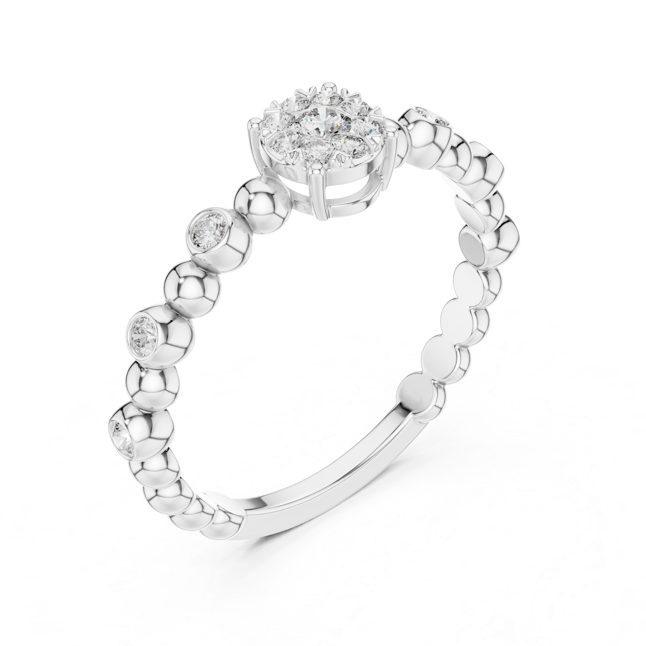 Radiant Rose Gold Diamond Cluster Beaded Ring