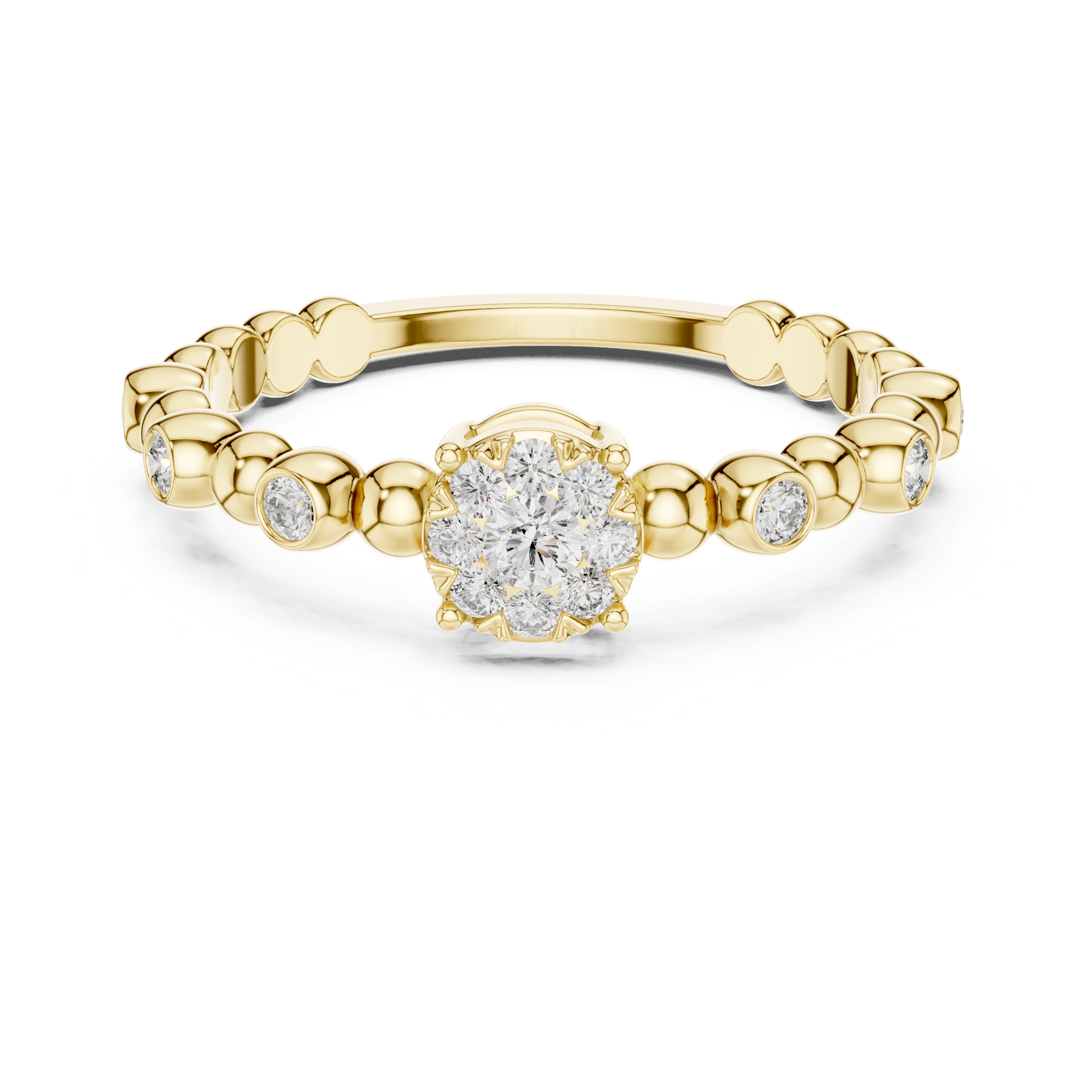 Radiant Rose Gold Diamond Cluster Beaded Ring