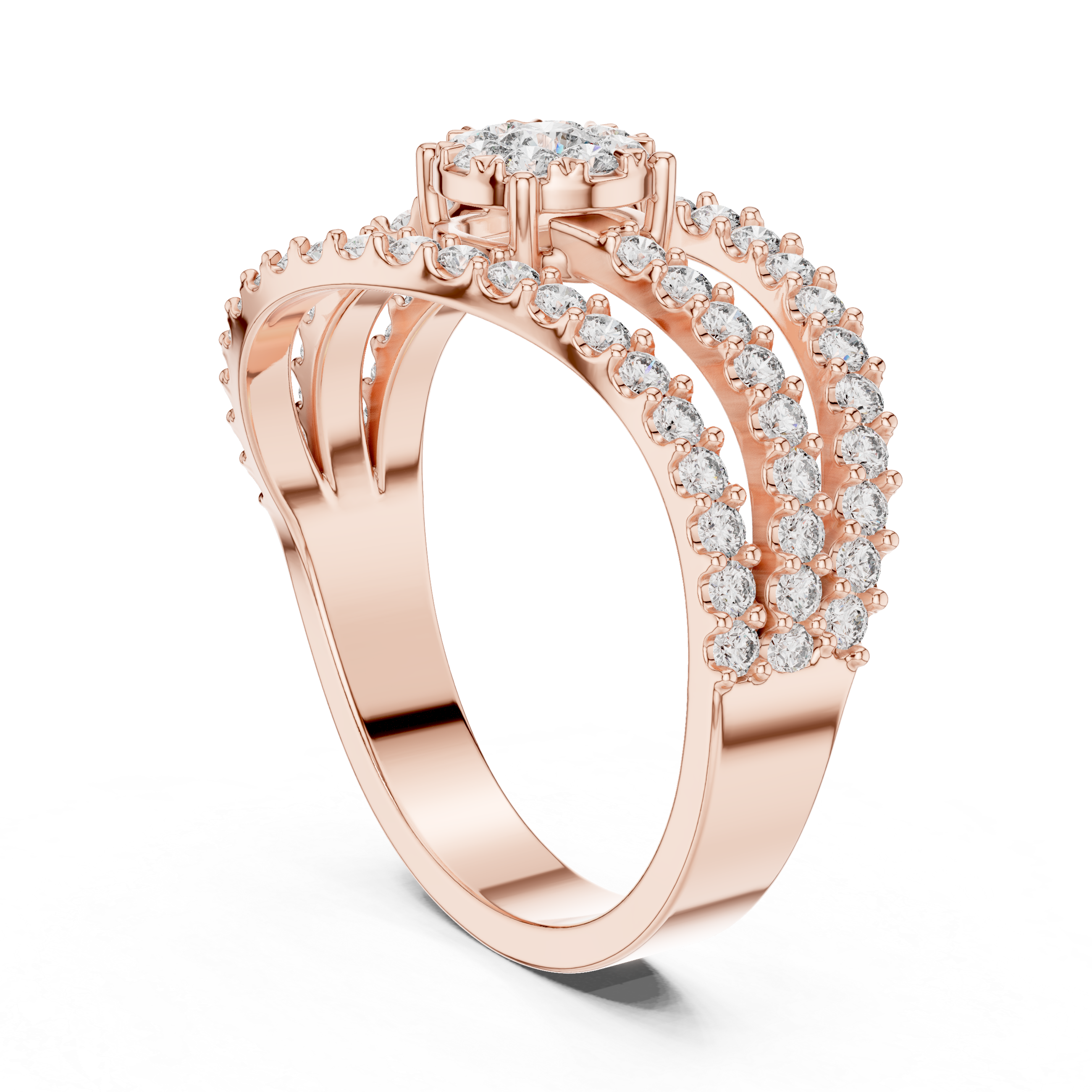 Radiant Split Shank Diamond Halo Ring