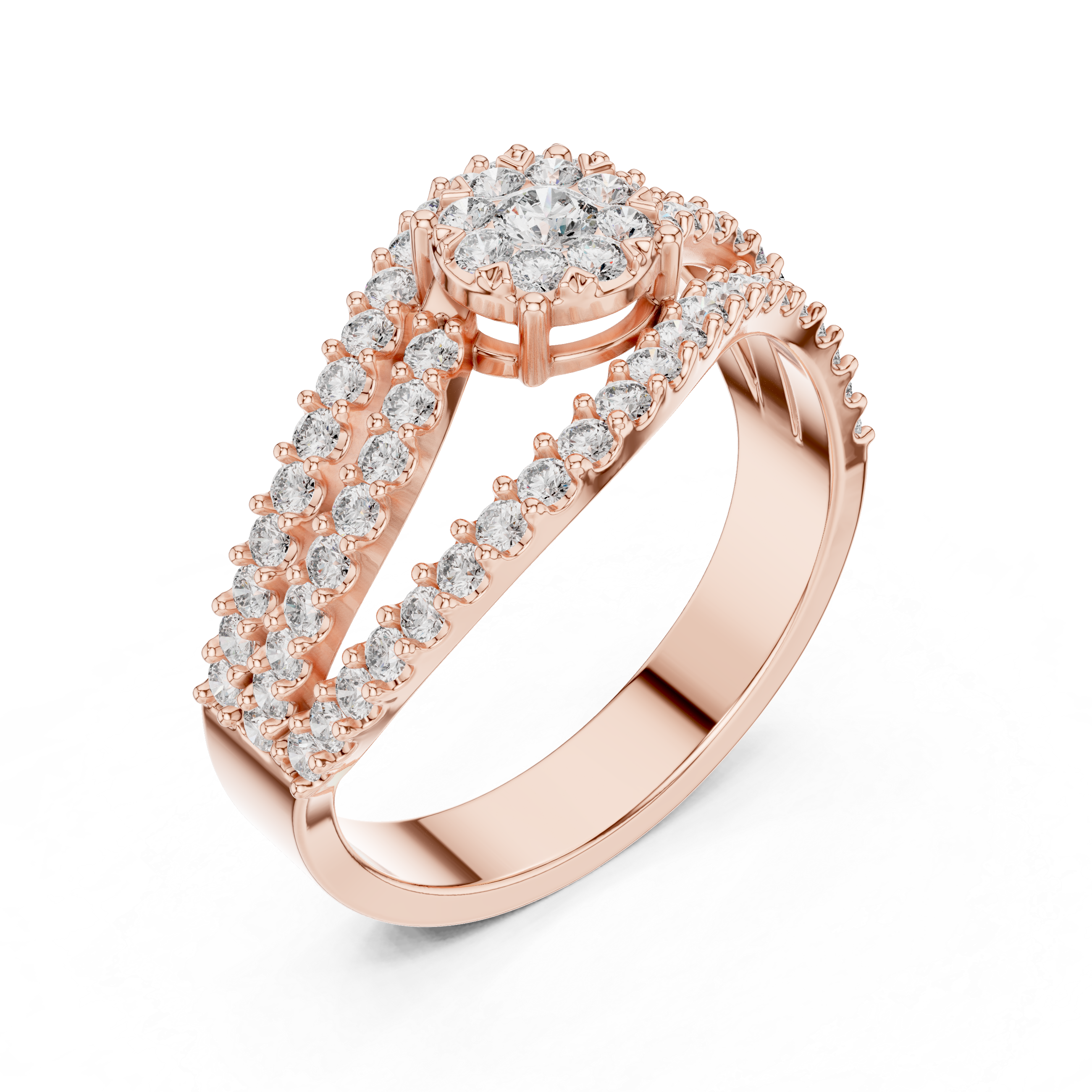 Radiant Split Shank Diamond Halo Ring