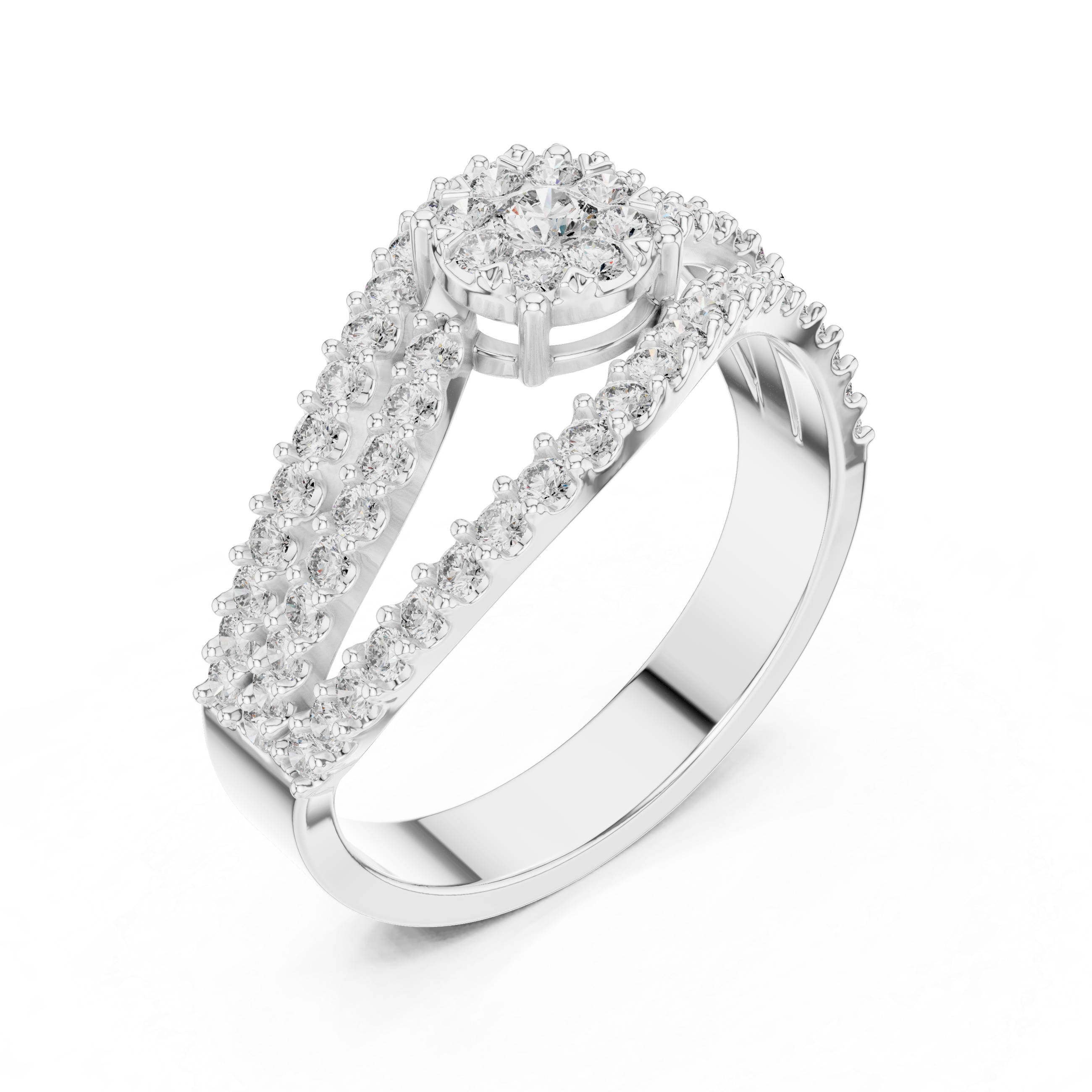 Radiant Split Shank Diamond Halo Ring