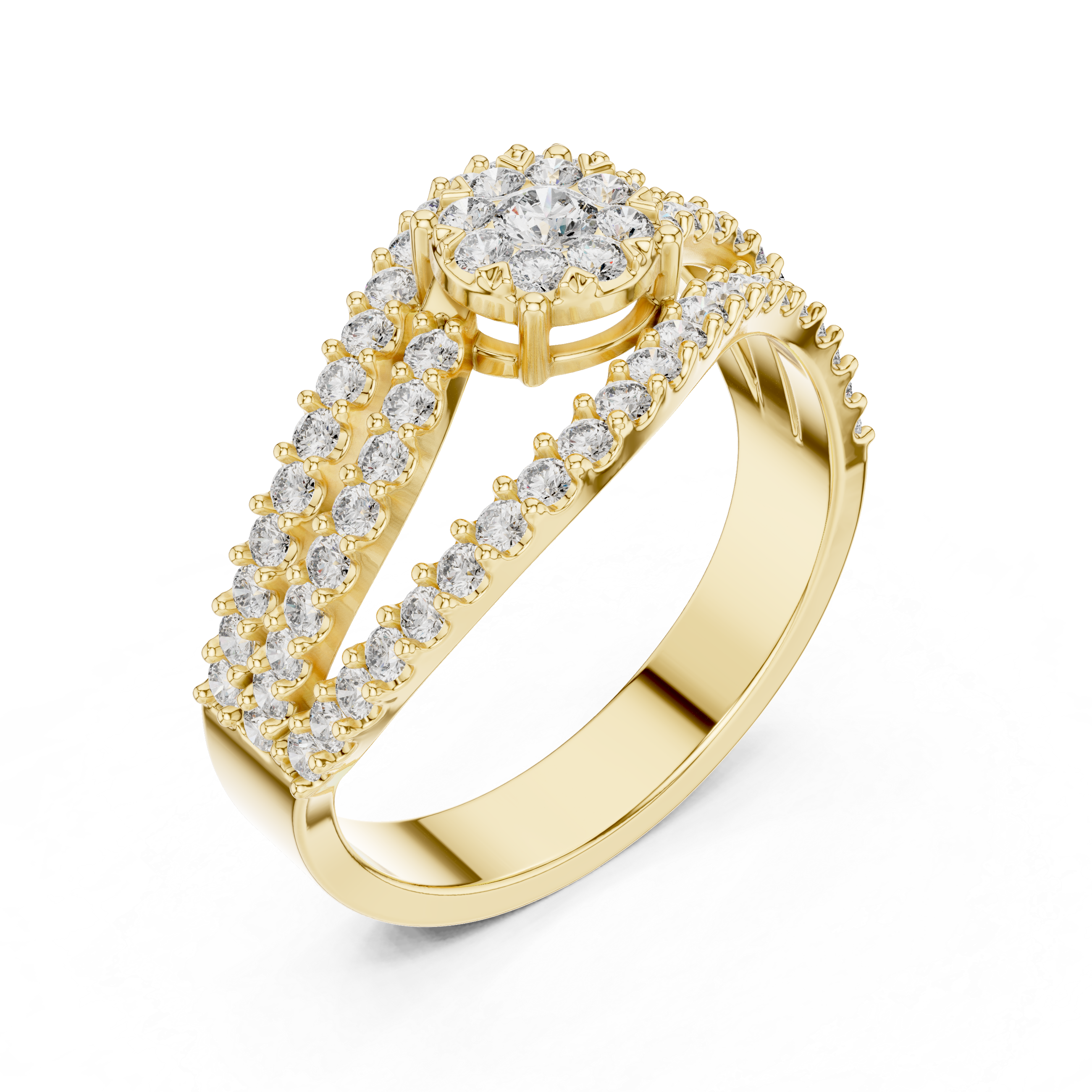 Radiant Split Shank Diamond Halo Ring