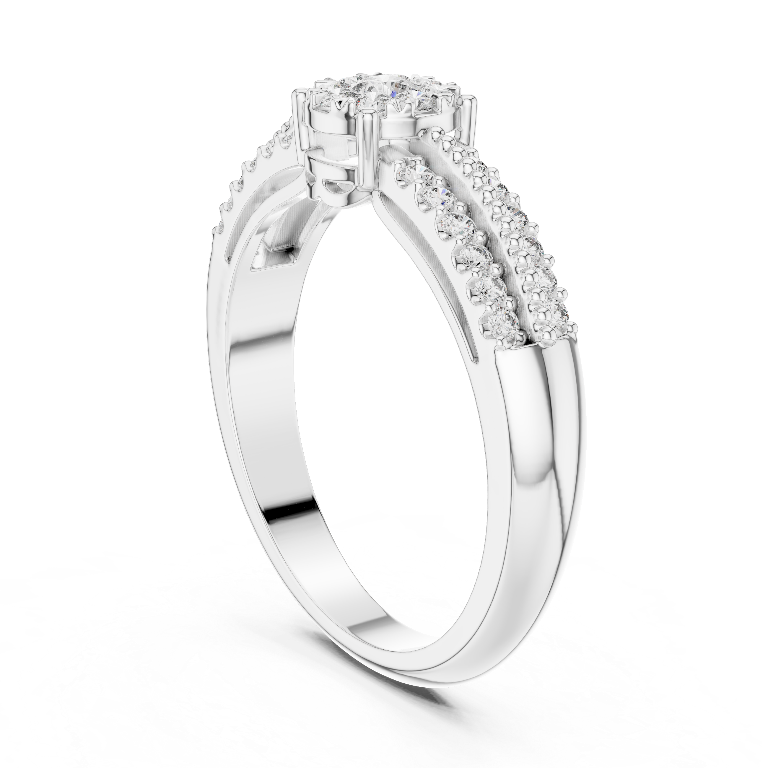 Twin Row Diamond Halo Ring