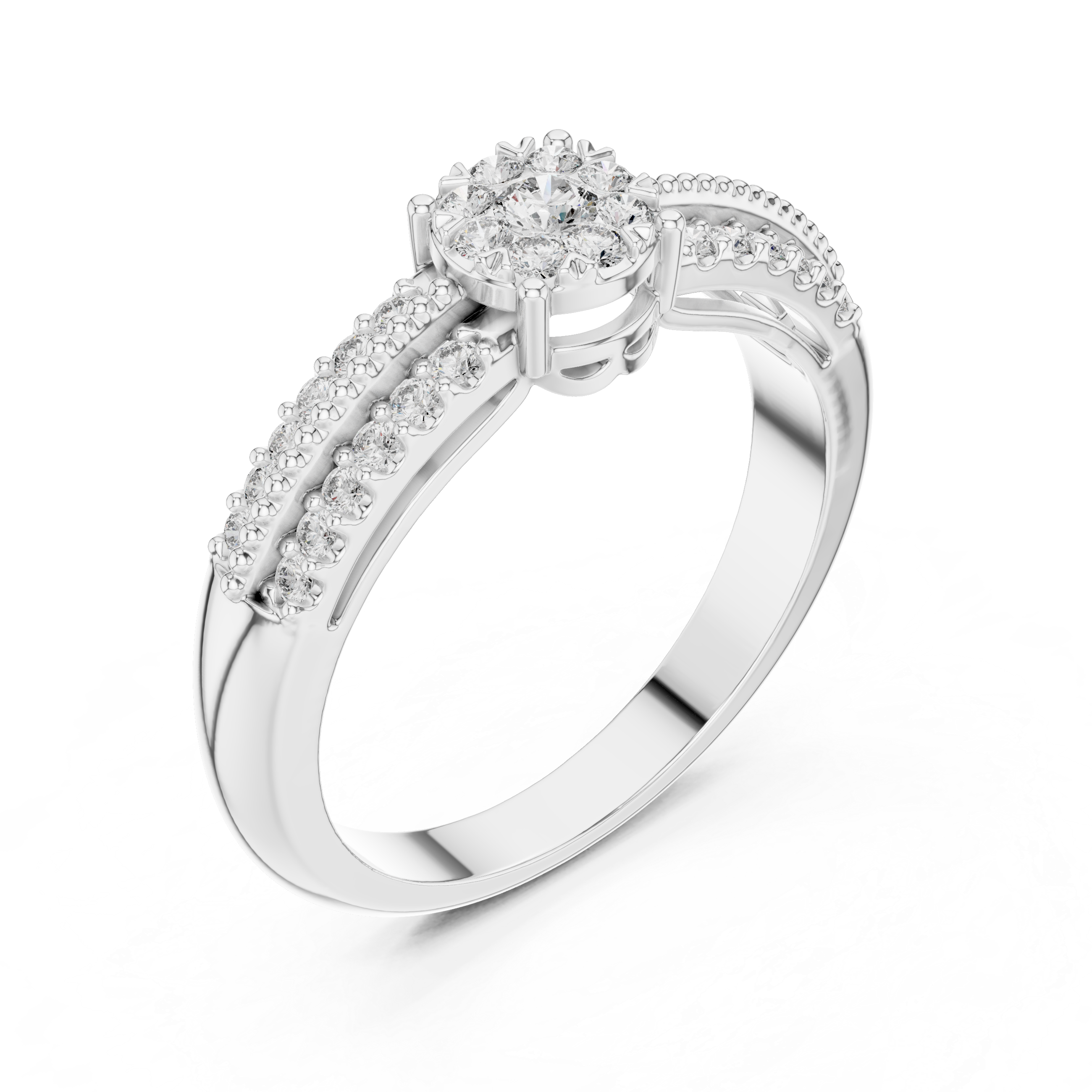 Twin Row Diamond Halo Ring
