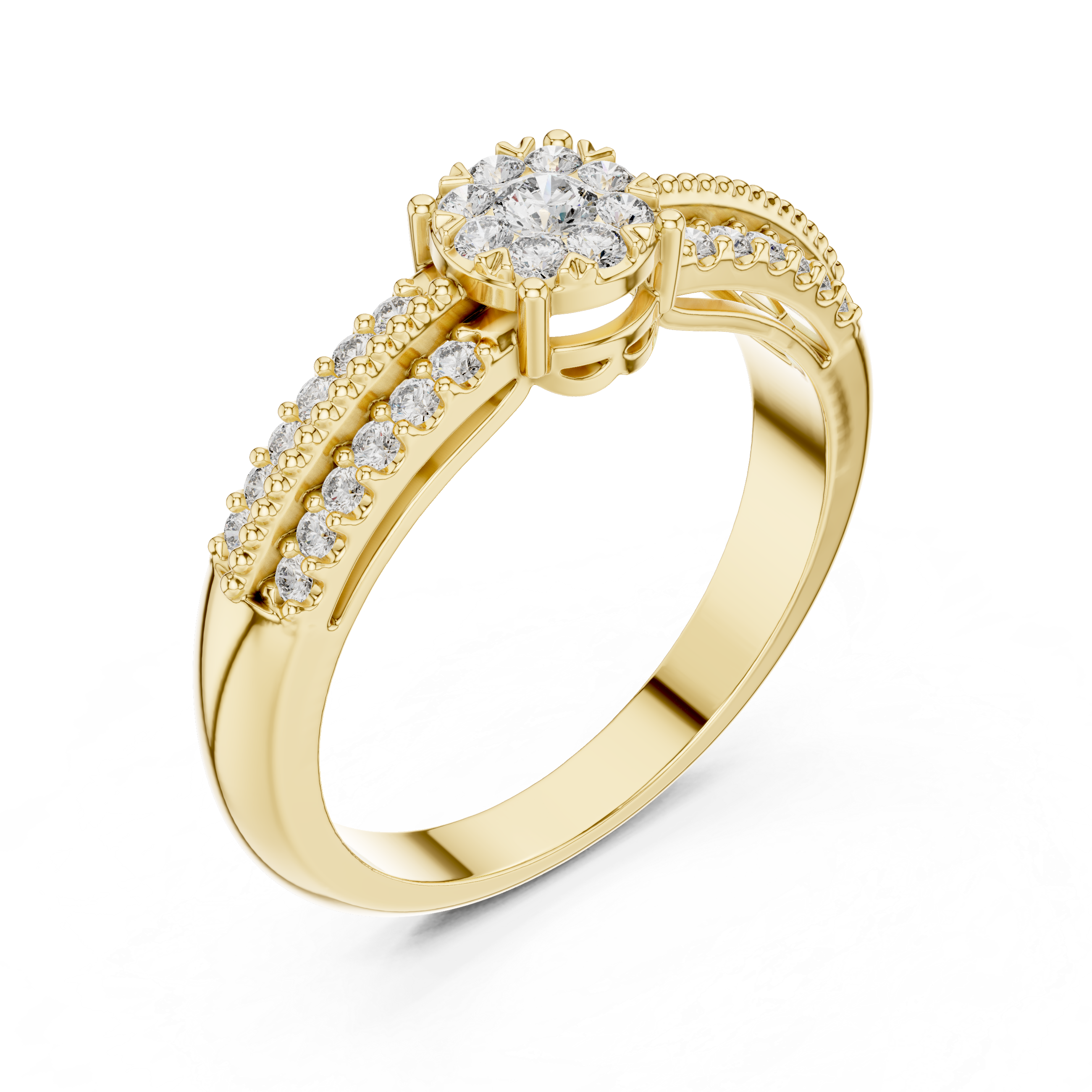 Twin Row Diamond Halo Ring