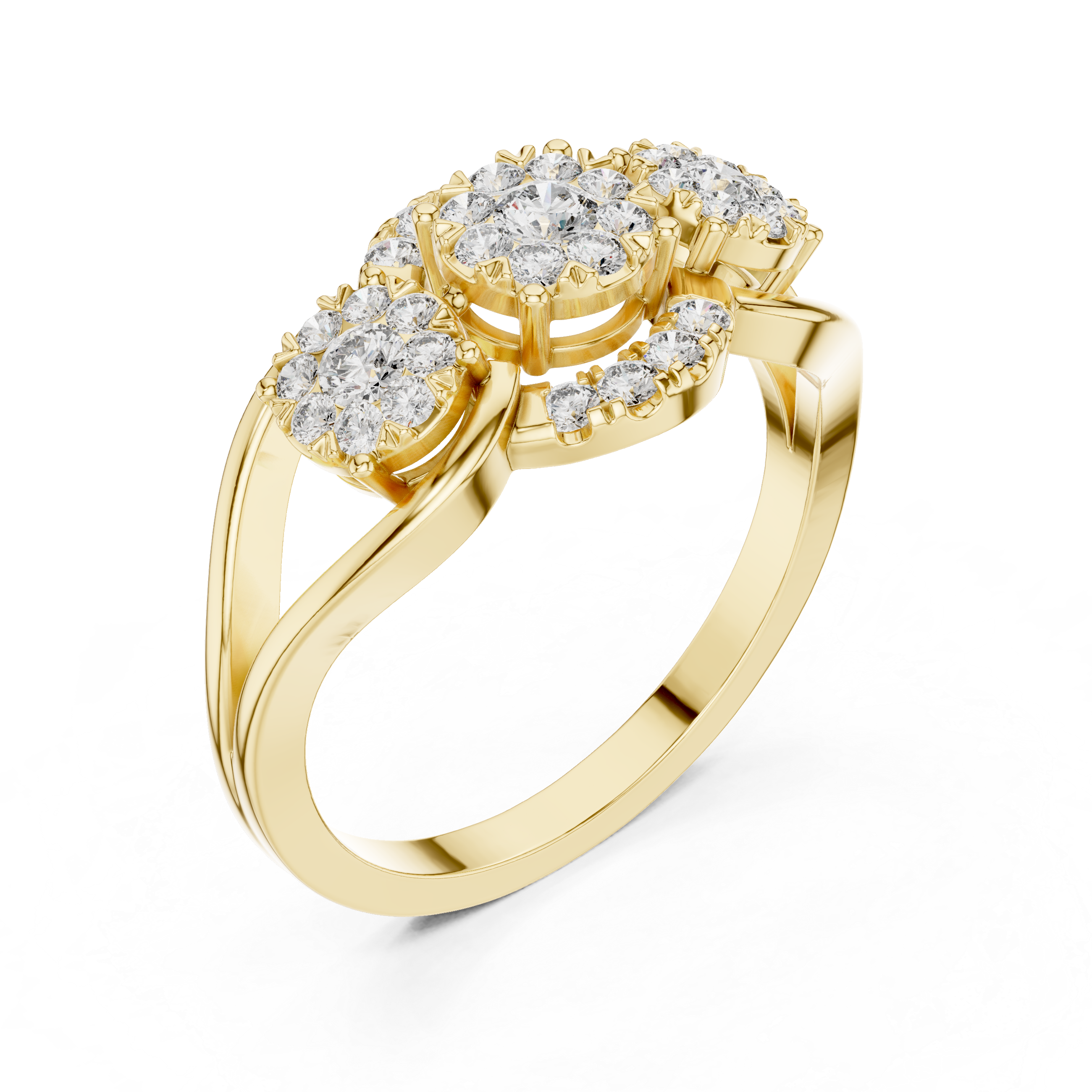 Triple Cluster Diamond Halo Ring