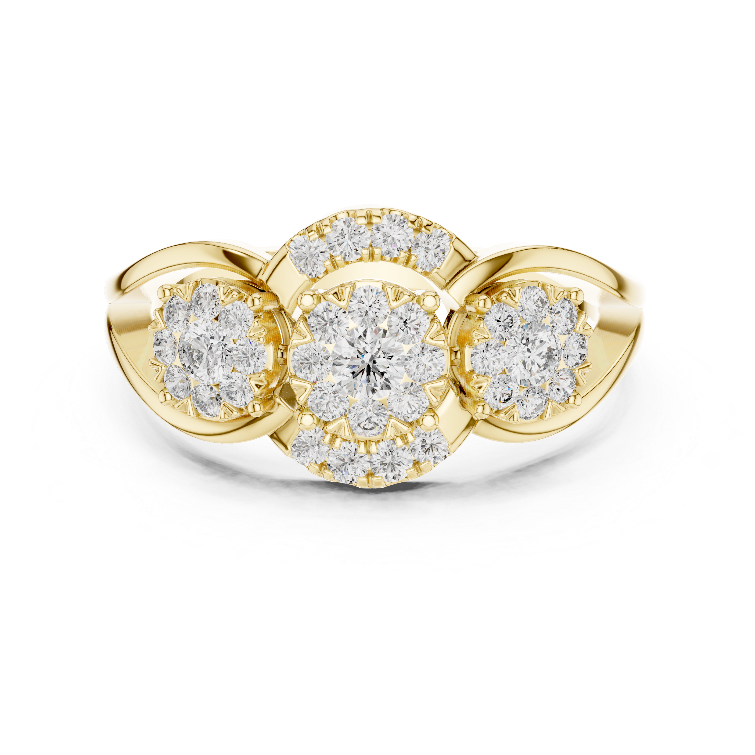 Triple Cluster Diamond Halo Ring