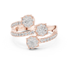 Triple diamond clusters and a split diamond-studded band.