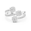 Triple diamond clusters and a split diamond-studded band.