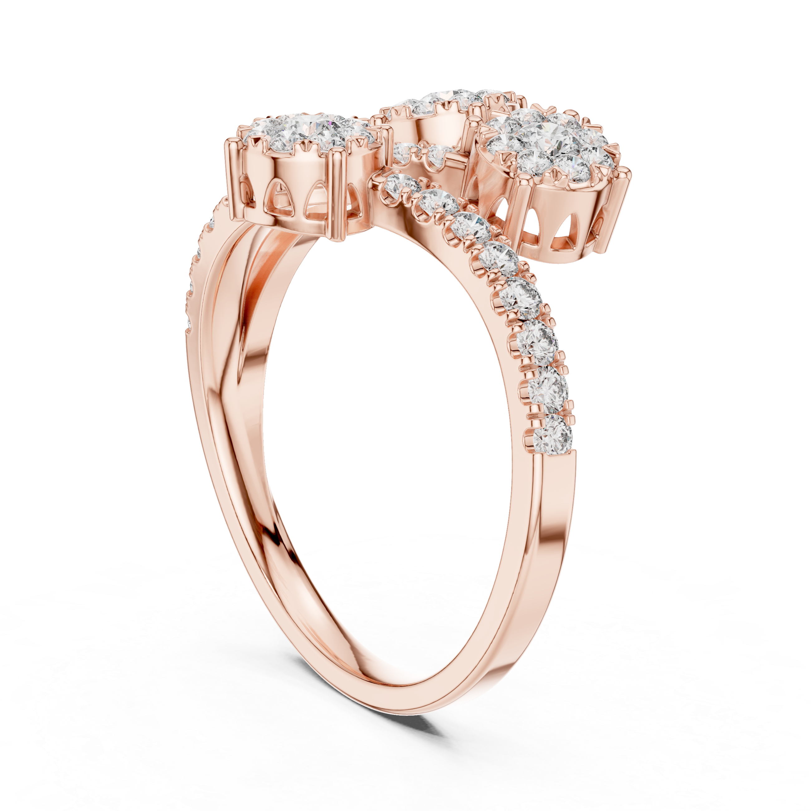 Diamond clusters on a split diamond-studded band.
