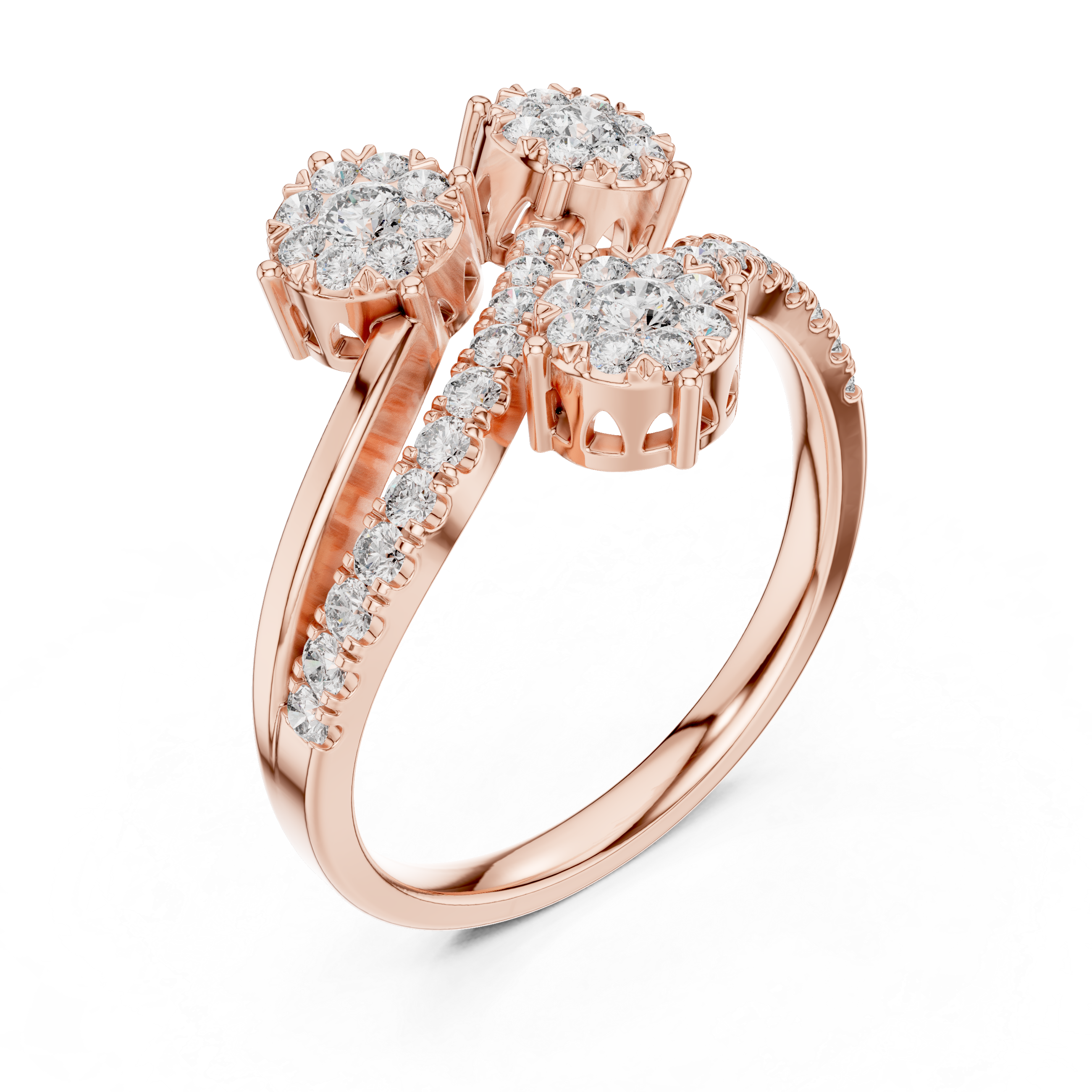 Diamond clusters on a split diamond-studded band.