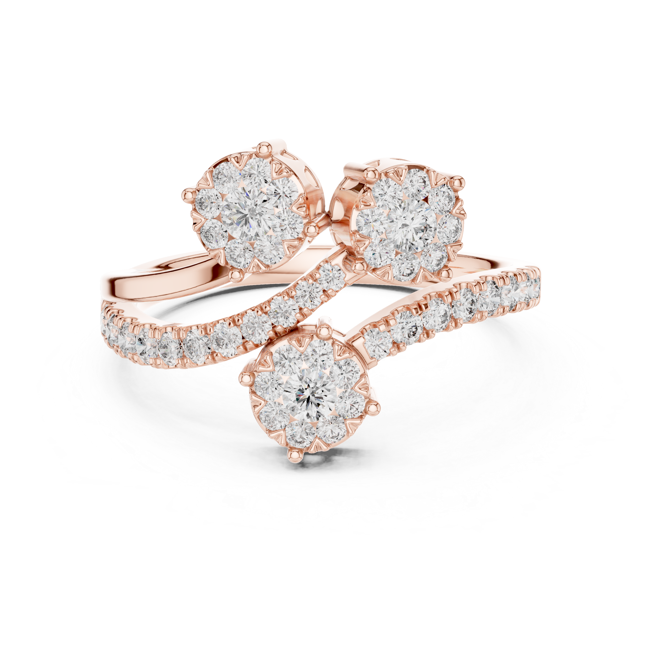 Diamond clusters on a split diamond-studded band.