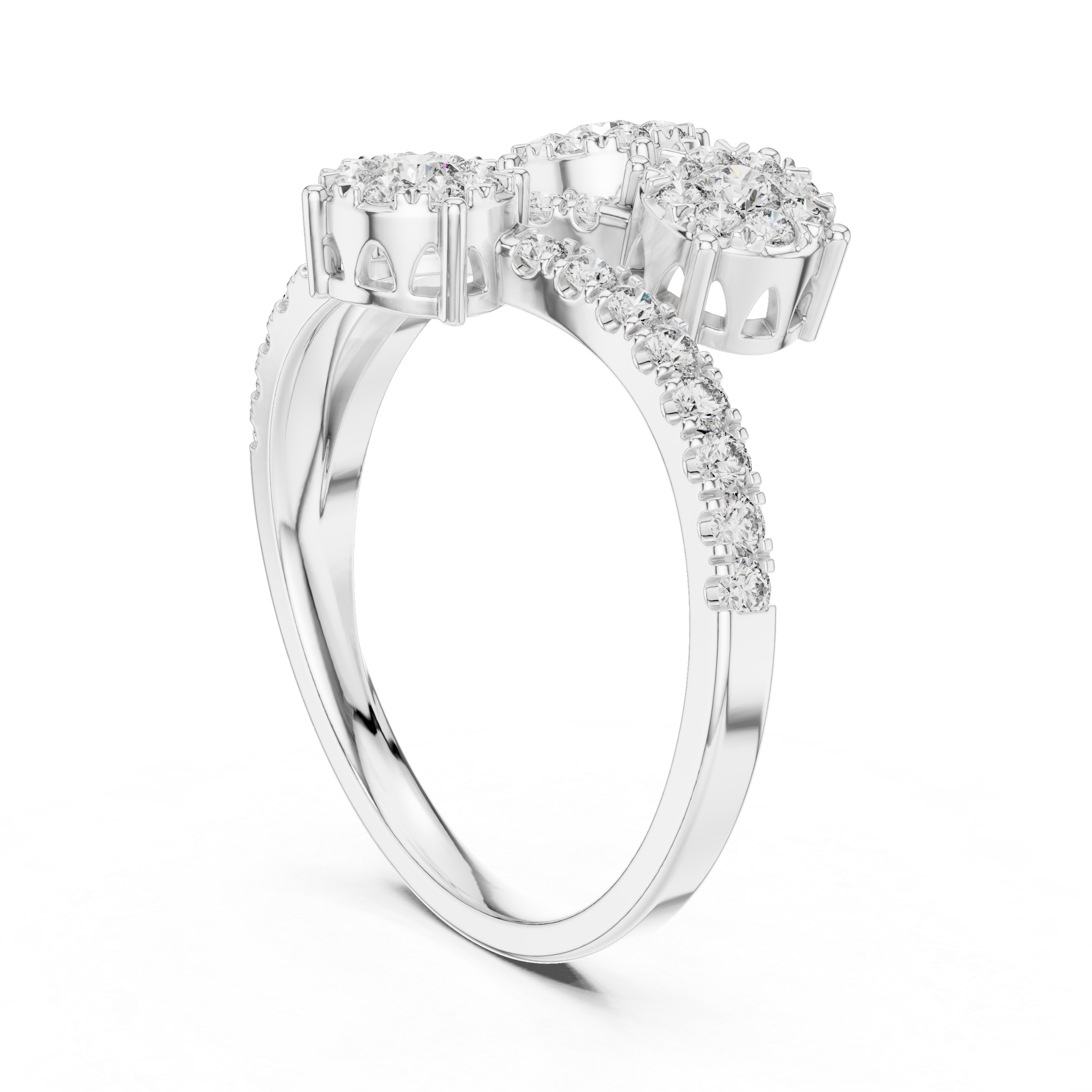 Diamond clusters on a split diamond-studded band.