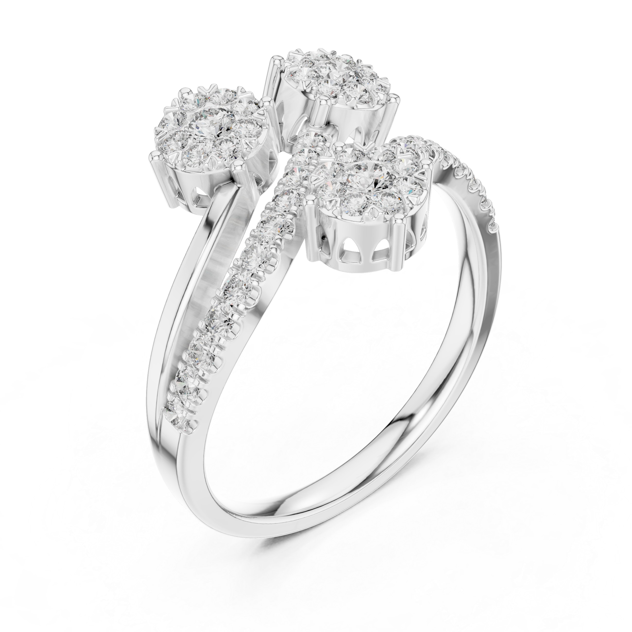 Diamond clusters on a split diamond-studded band.