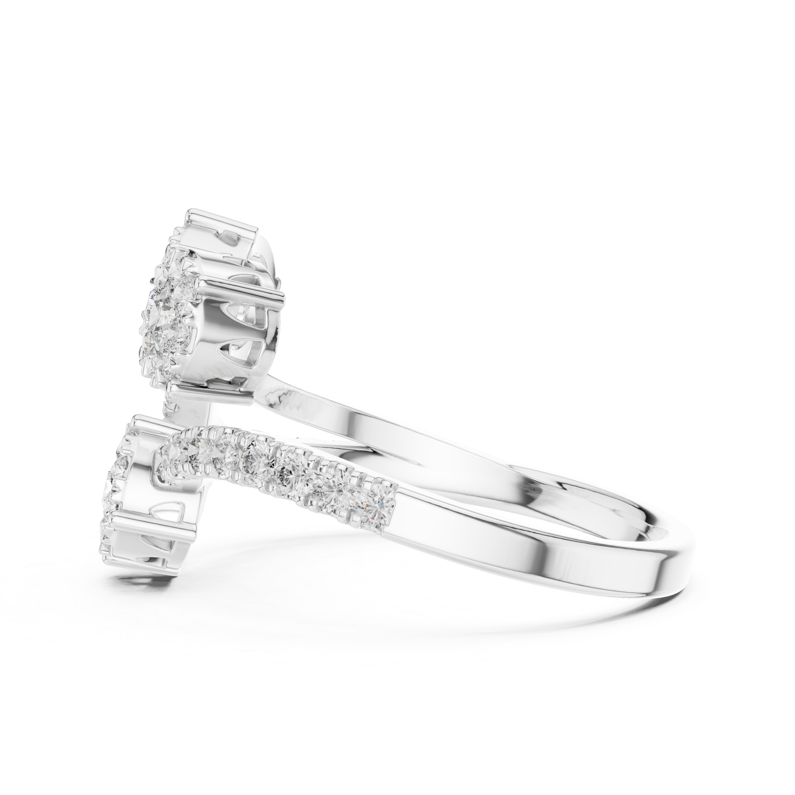 Diamond clusters on a split diamond-studded band.