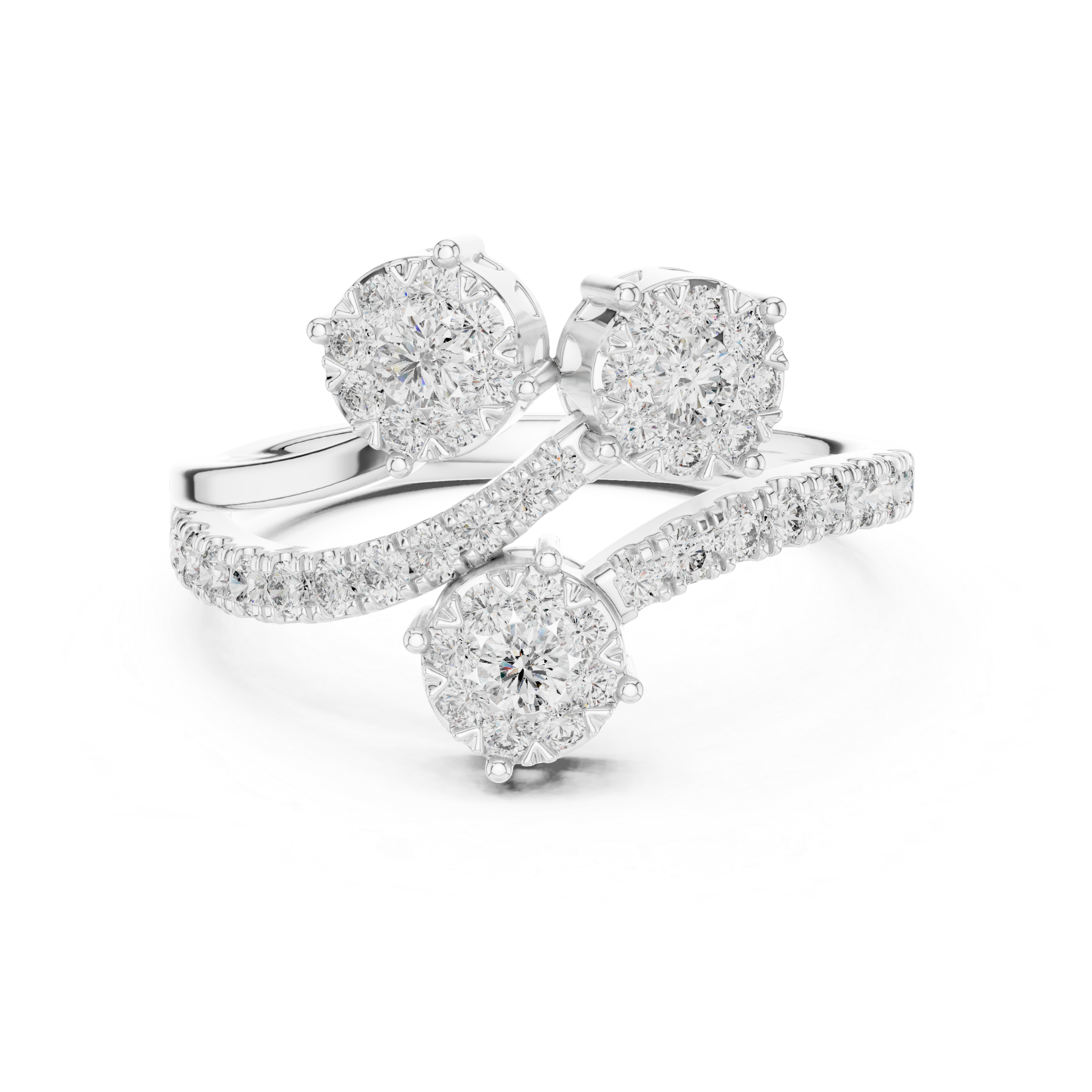 Diamond clusters on a split diamond-studded band.