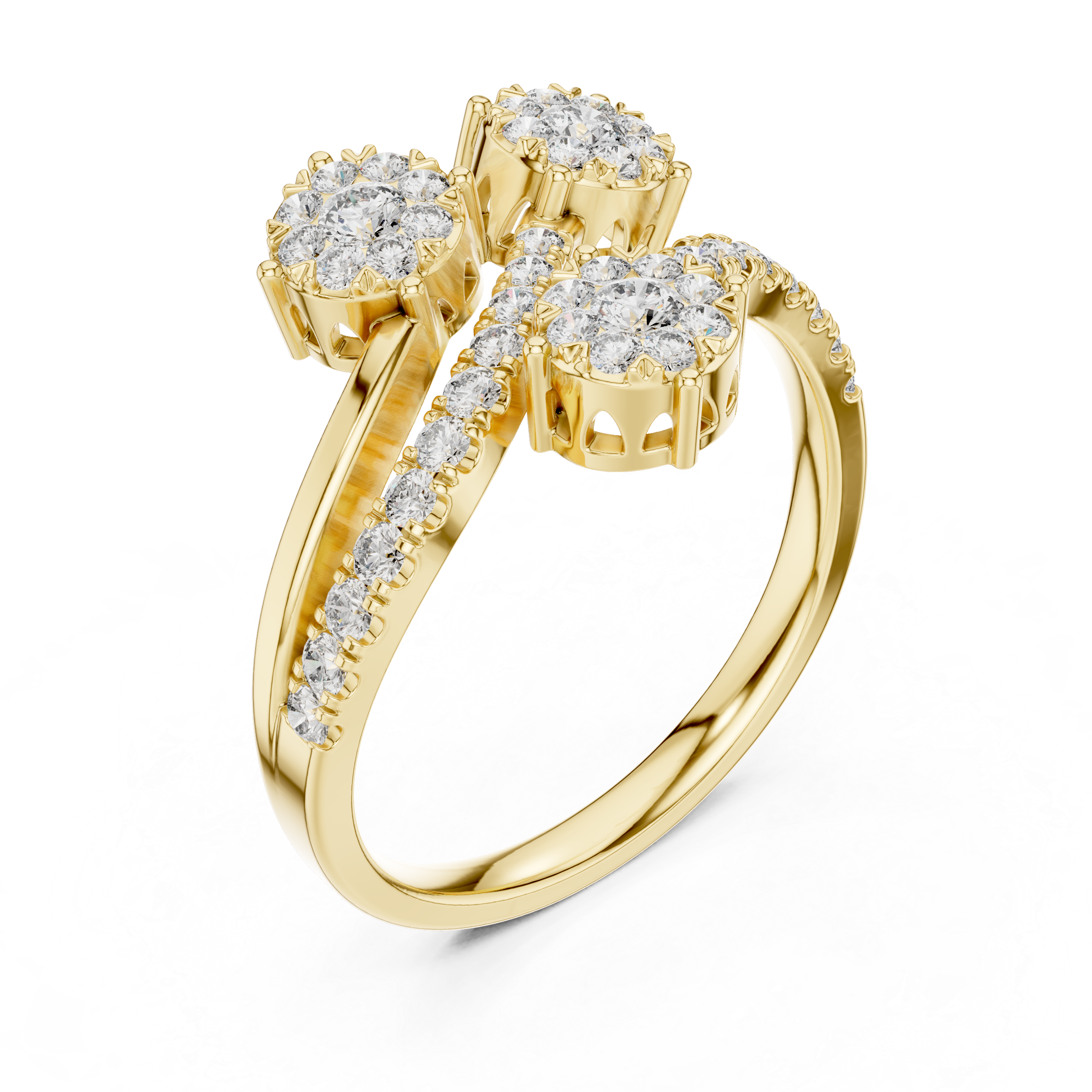 Diamond clusters on a split diamond-studded band.