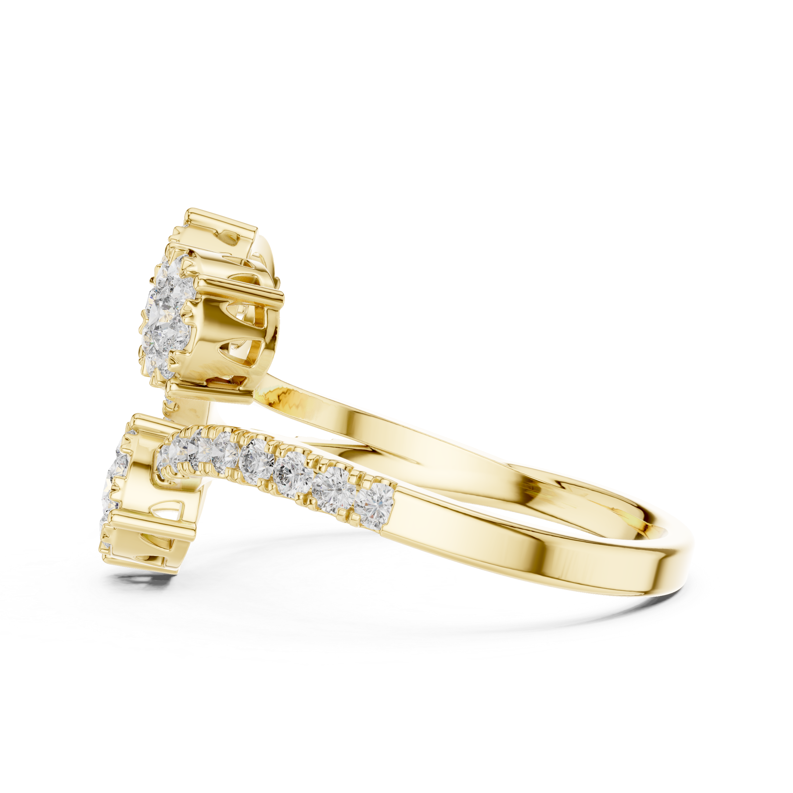 Diamond clusters on a split diamond-studded band.