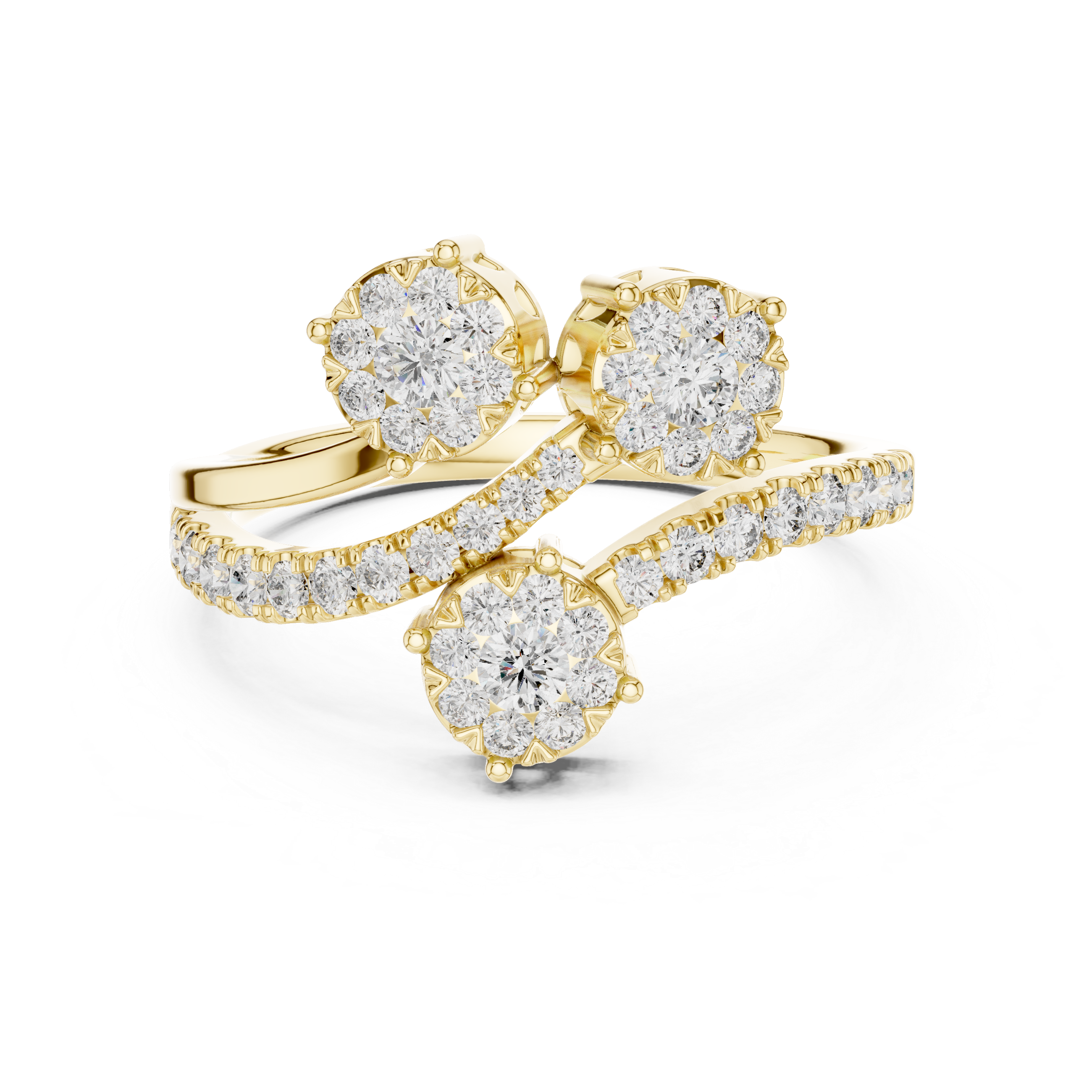 Diamond clusters on a split diamond-studded band.