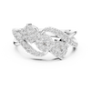 Luxurious ring with three diamond floral clusters and diamond accents